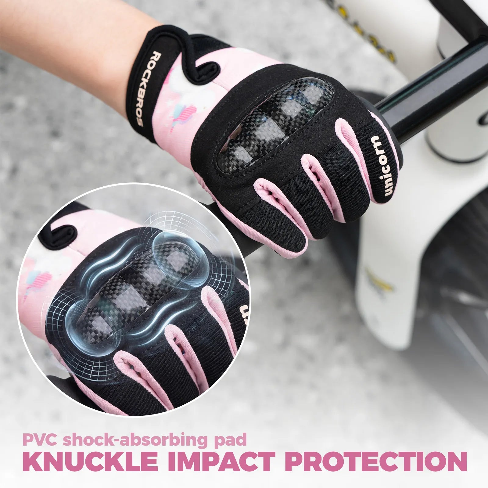 ROCKBROS Kids Full Finger Sports Gloves with Impact Resistant PVC Knuckle Guard for Cycling and BMX.
#color_green