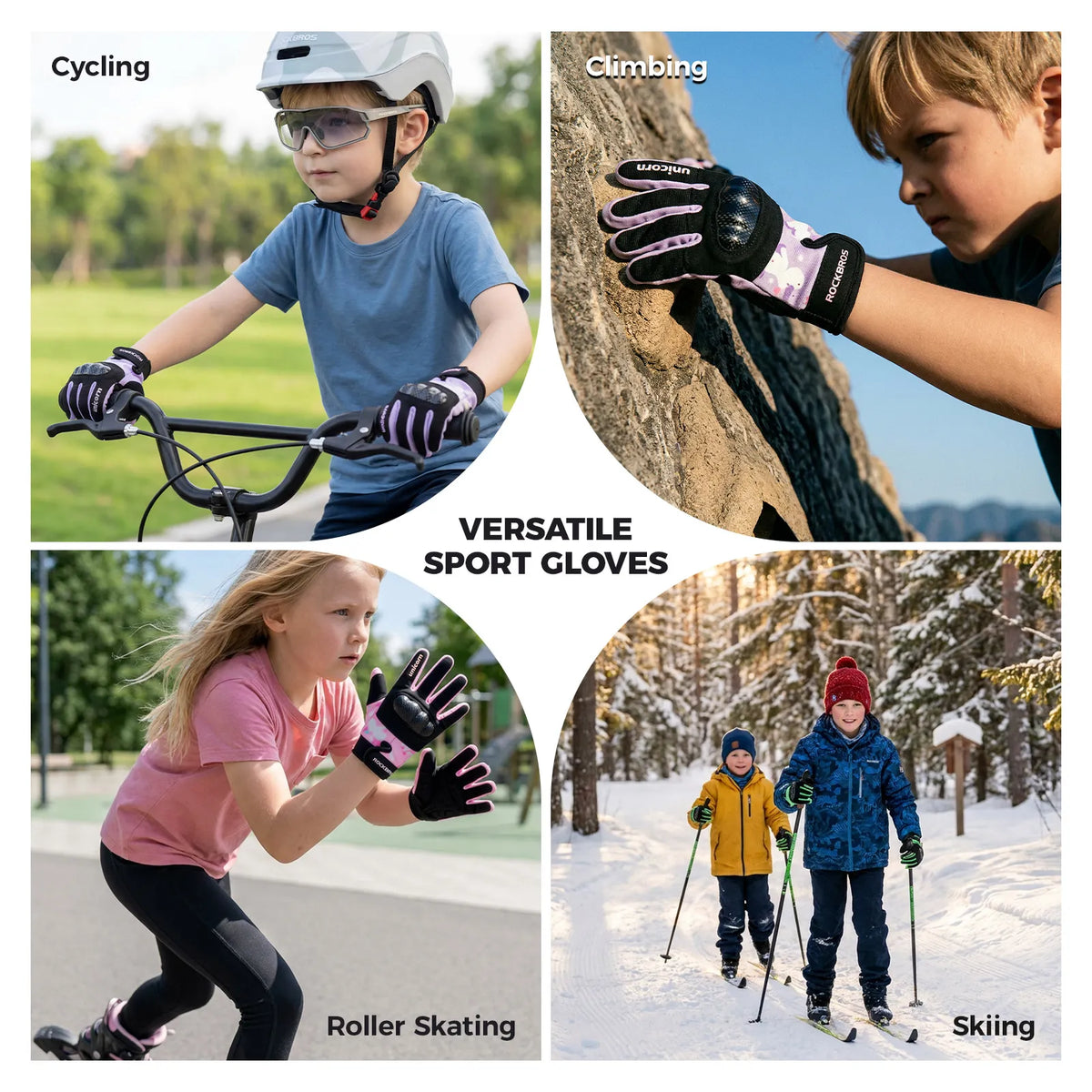ROCKBROS Kids Full Finger Sports Gloves with Impact Resistant PVC Knuckle Guard for Cycling and BMX.
#color_red