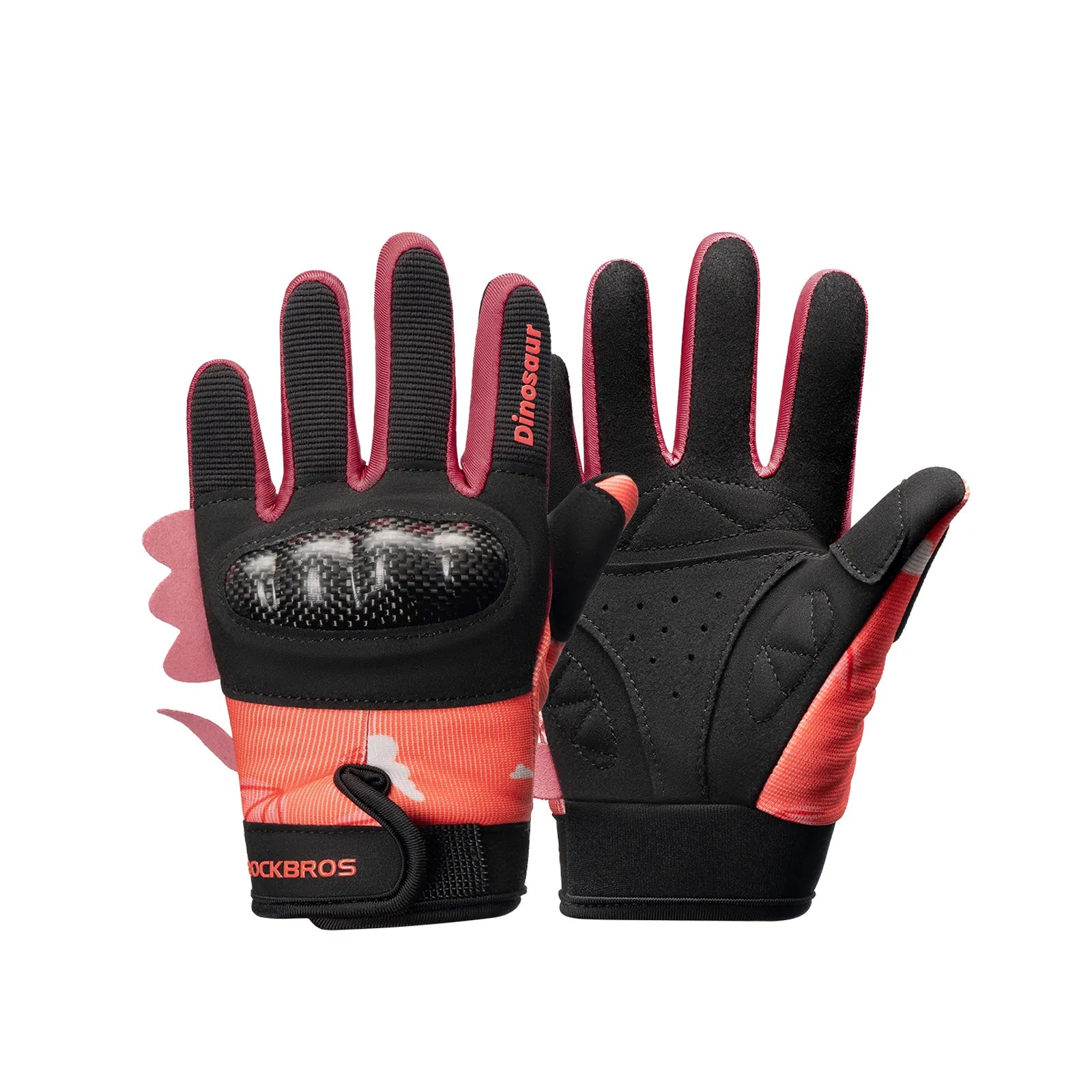 ROCKBROS Kids Full Finger Sports Gloves with Impact Resistant PVC Knuckle Guard for Cycling and BMX.
#color_red