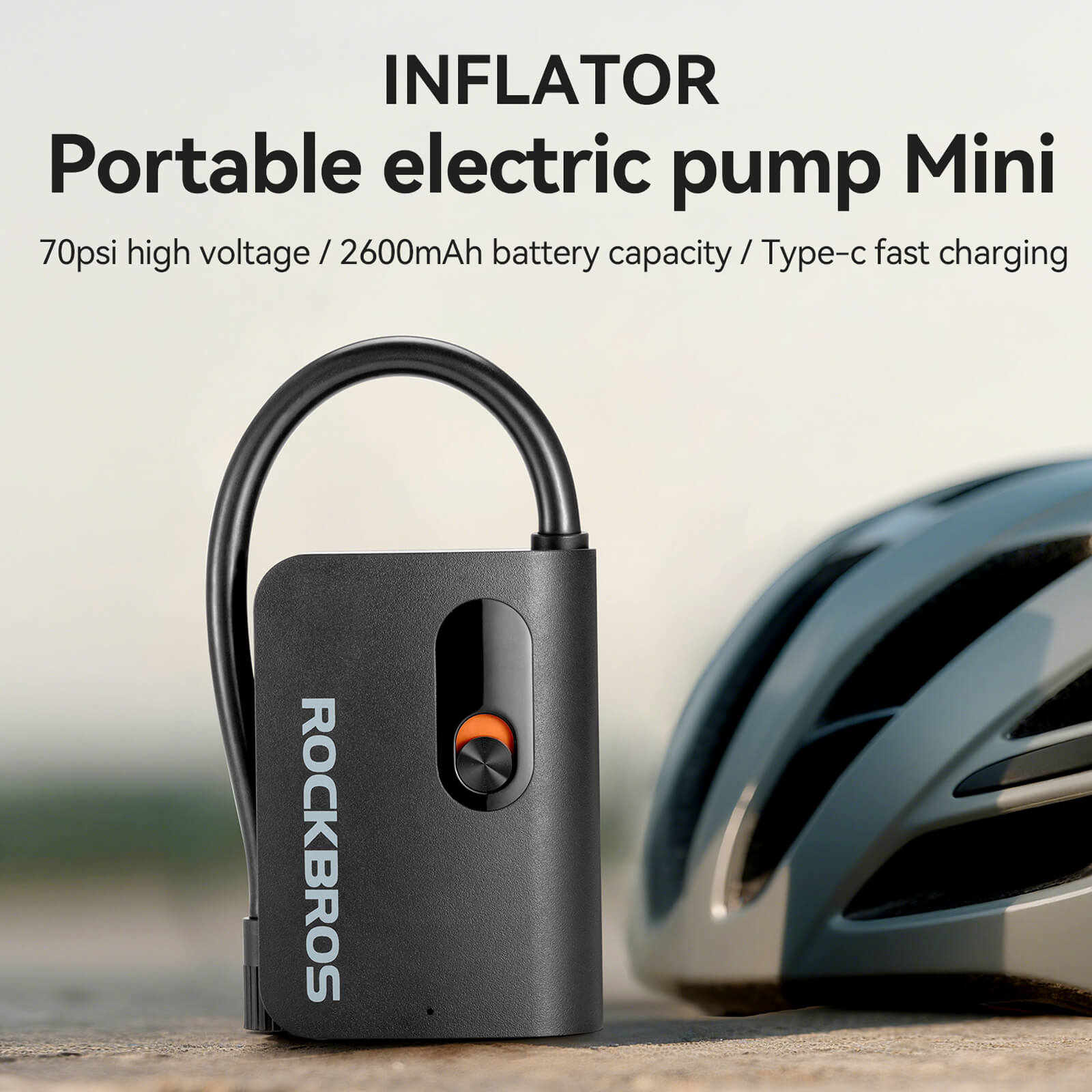 ROCKBROS L1 Mini Electric Bike Tyre Pump 70PSI Cordless Air Inflator for Bicycles.