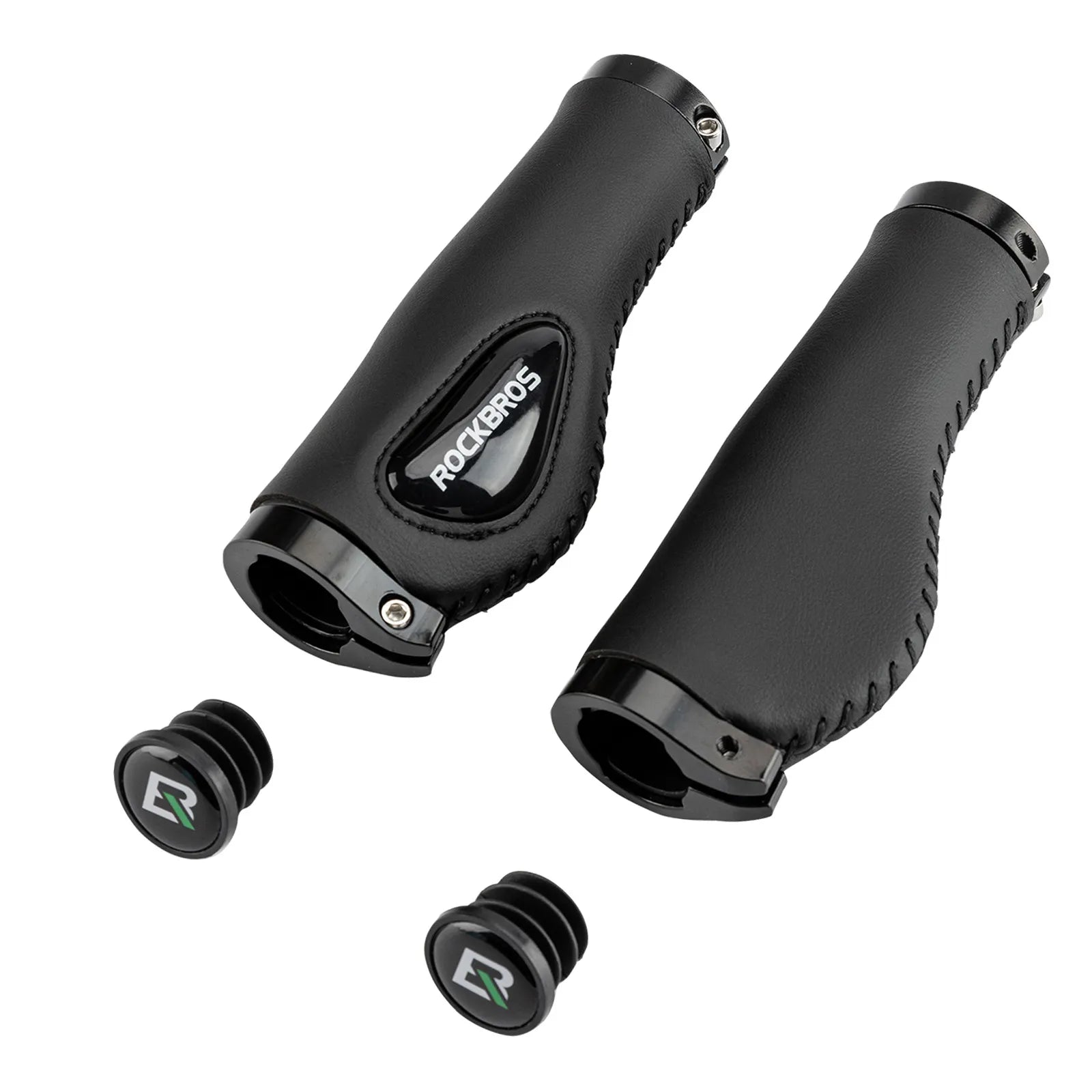 ROCKBROS Ergonomic Leather Bicycle Handlebar Grips for 22.2mm Bars.
#color_black