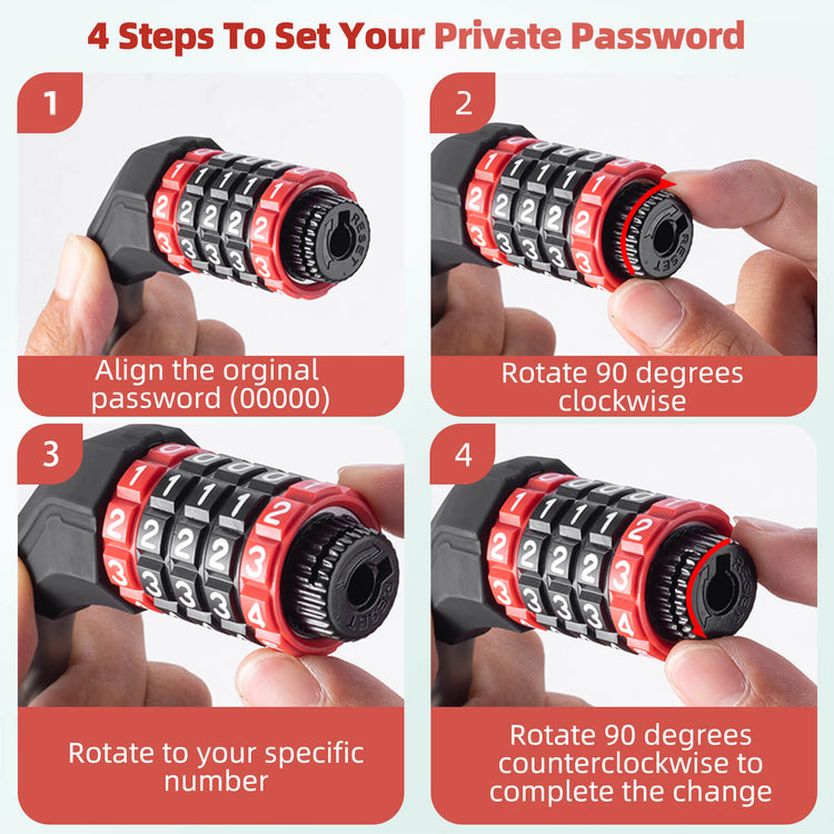 rockbros led security bike lock 5 digit combination for night cycling