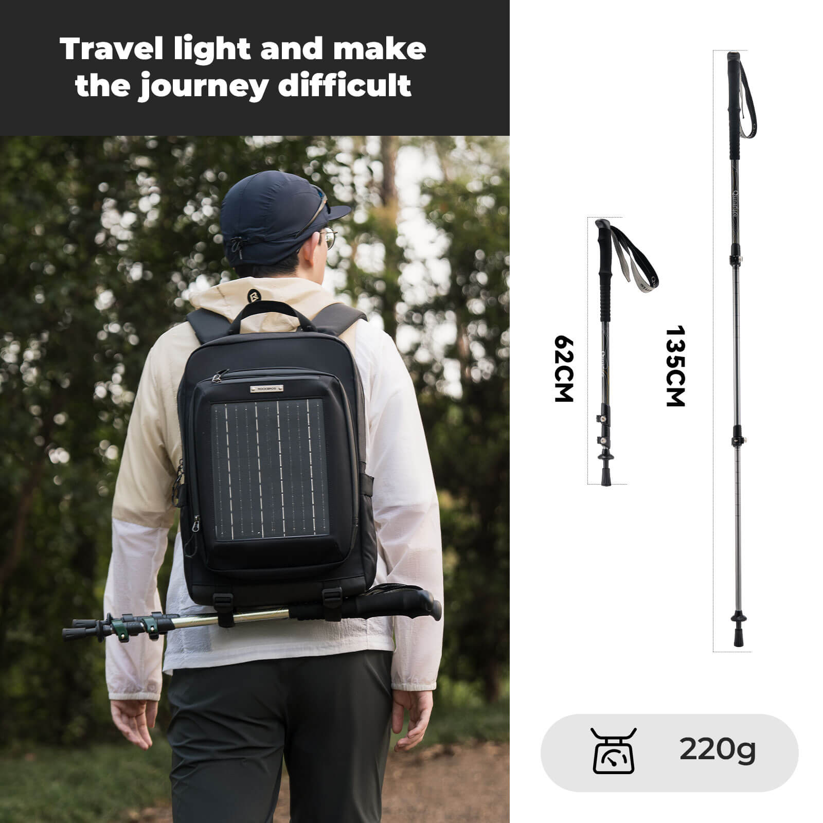qunature ultralight 3-section trekking pole for outdoor trekking.
#color_black
