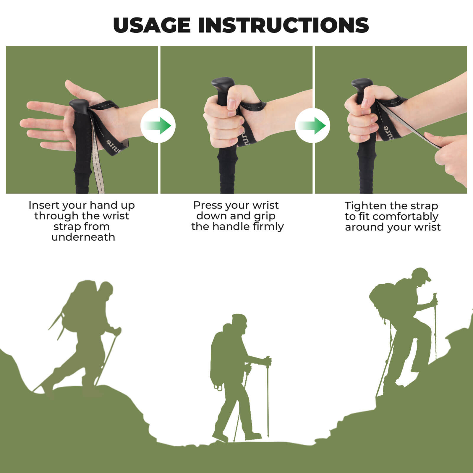 qunature ultralight 3-section trekking pole for outdoor trekking.
#color_green