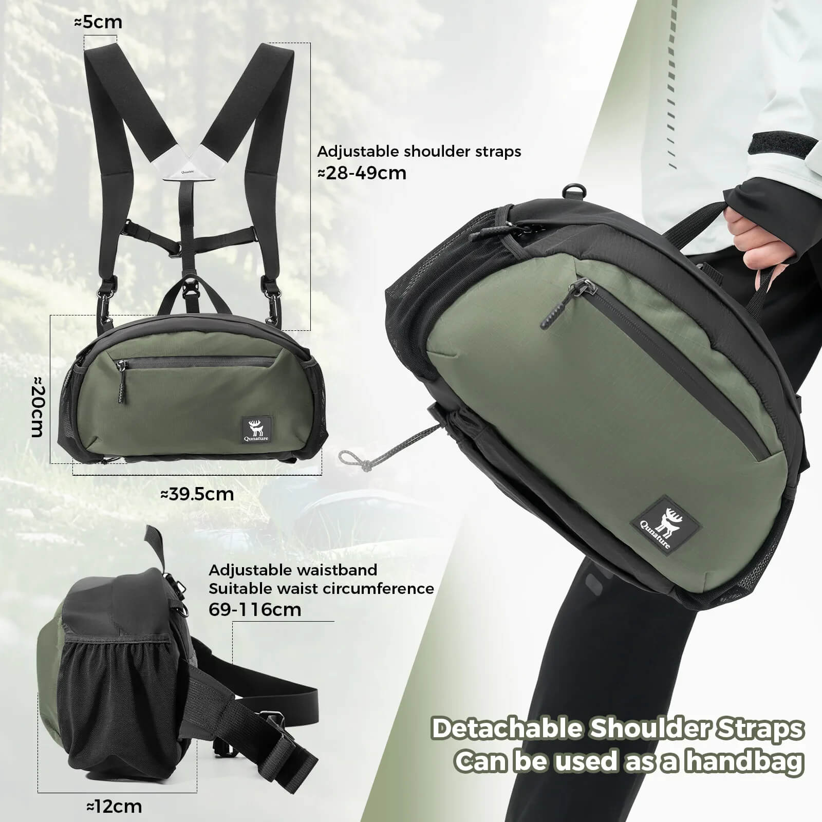 Water-repellent waist bag, suitable for outdoor rainy weather.
#color_green