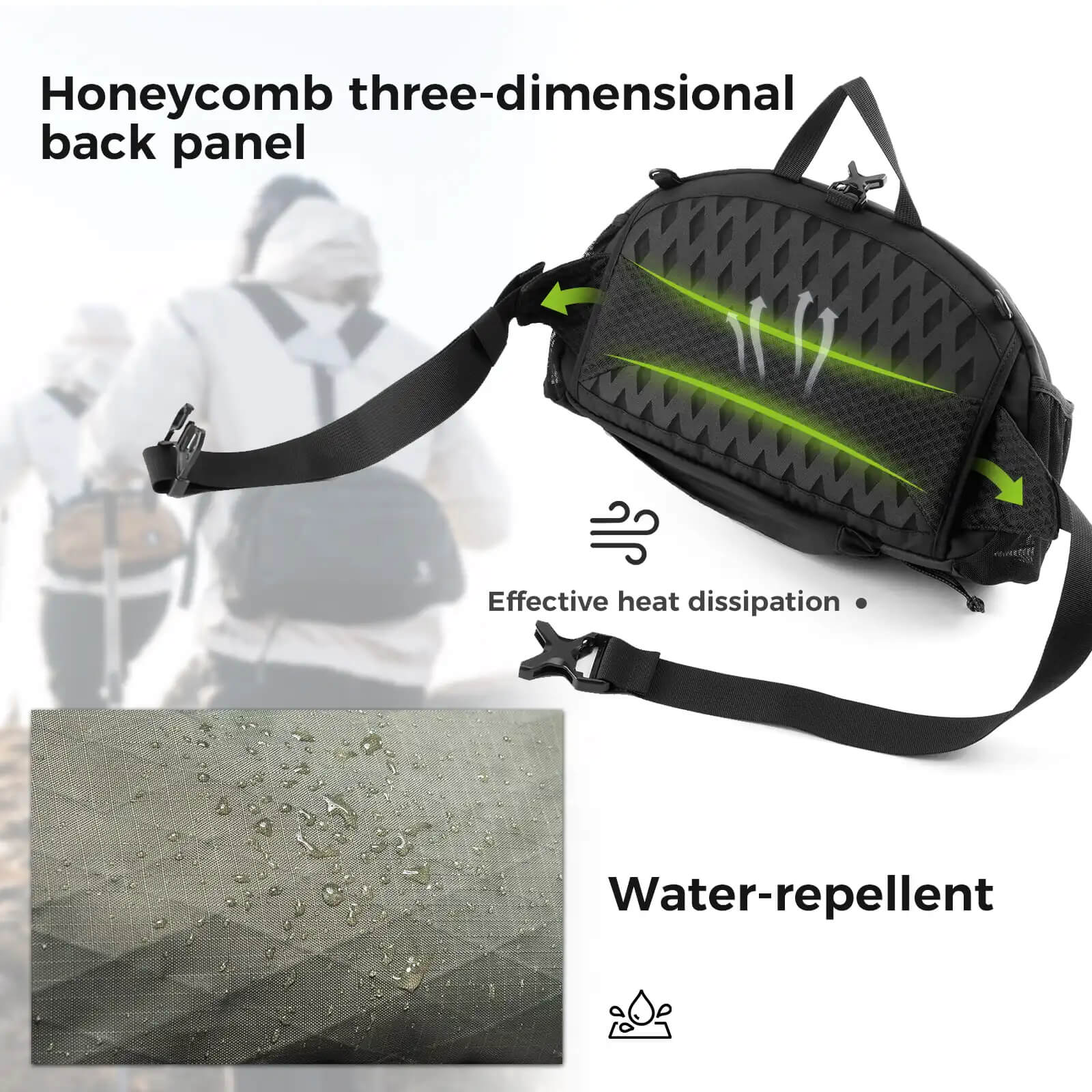 Water-repellent waist bag, suitable for outdoor rainy weather.
#color_khaki