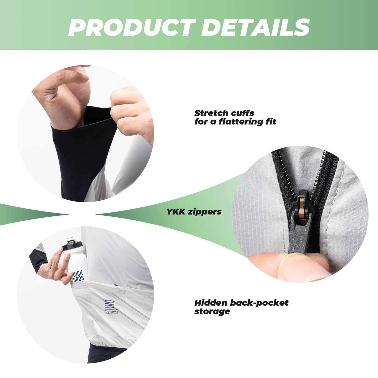 rockbros lightweight reflective cycling windbreaker jacket for road cycling.