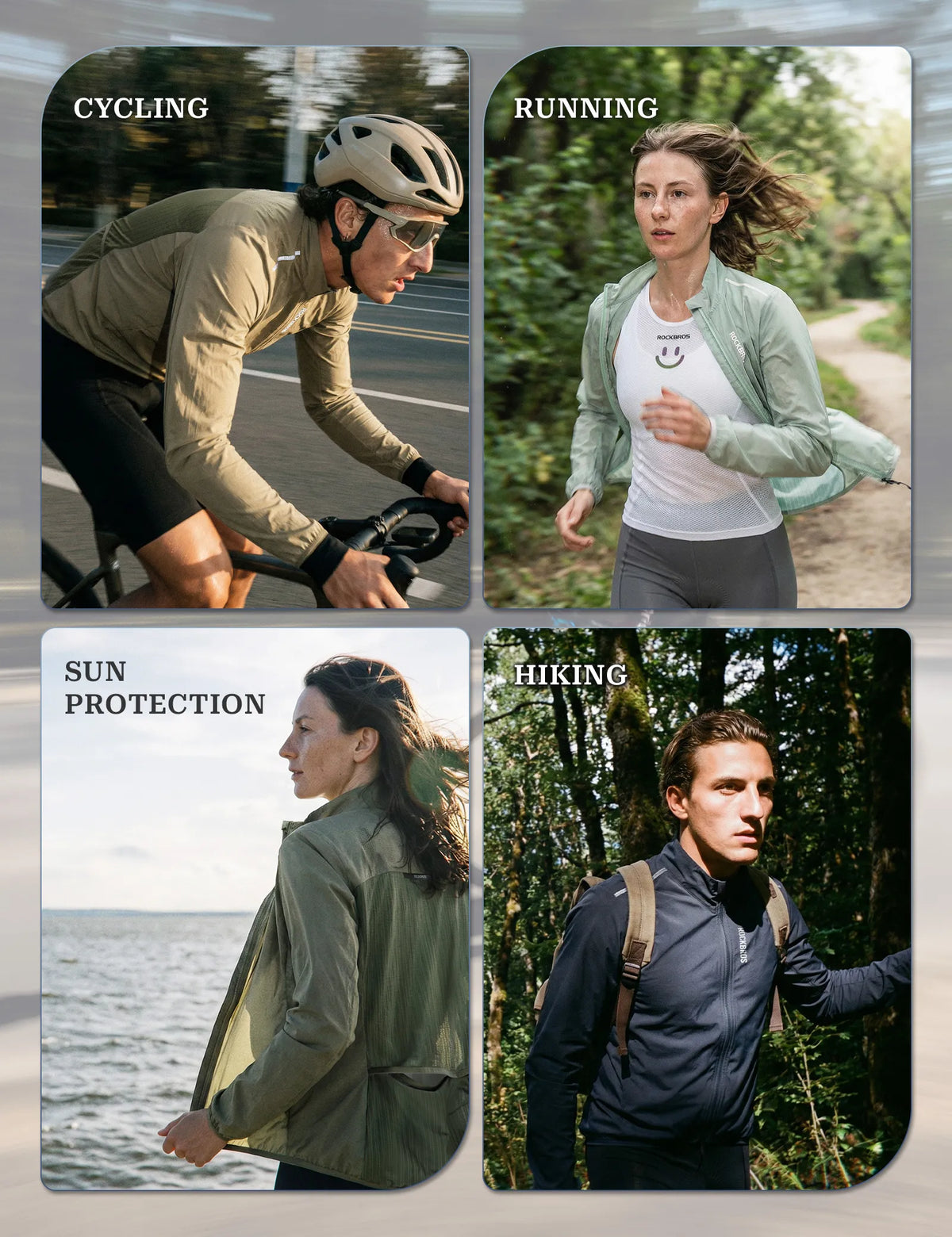 ROCKBROS lightweight windproof cycling jacket with breathable mesh back.
#colour_green