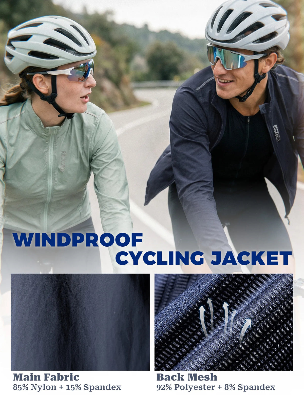 ROCKBROS lightweight windproof cycling jacket with breathable mesh back.
#colour_beige