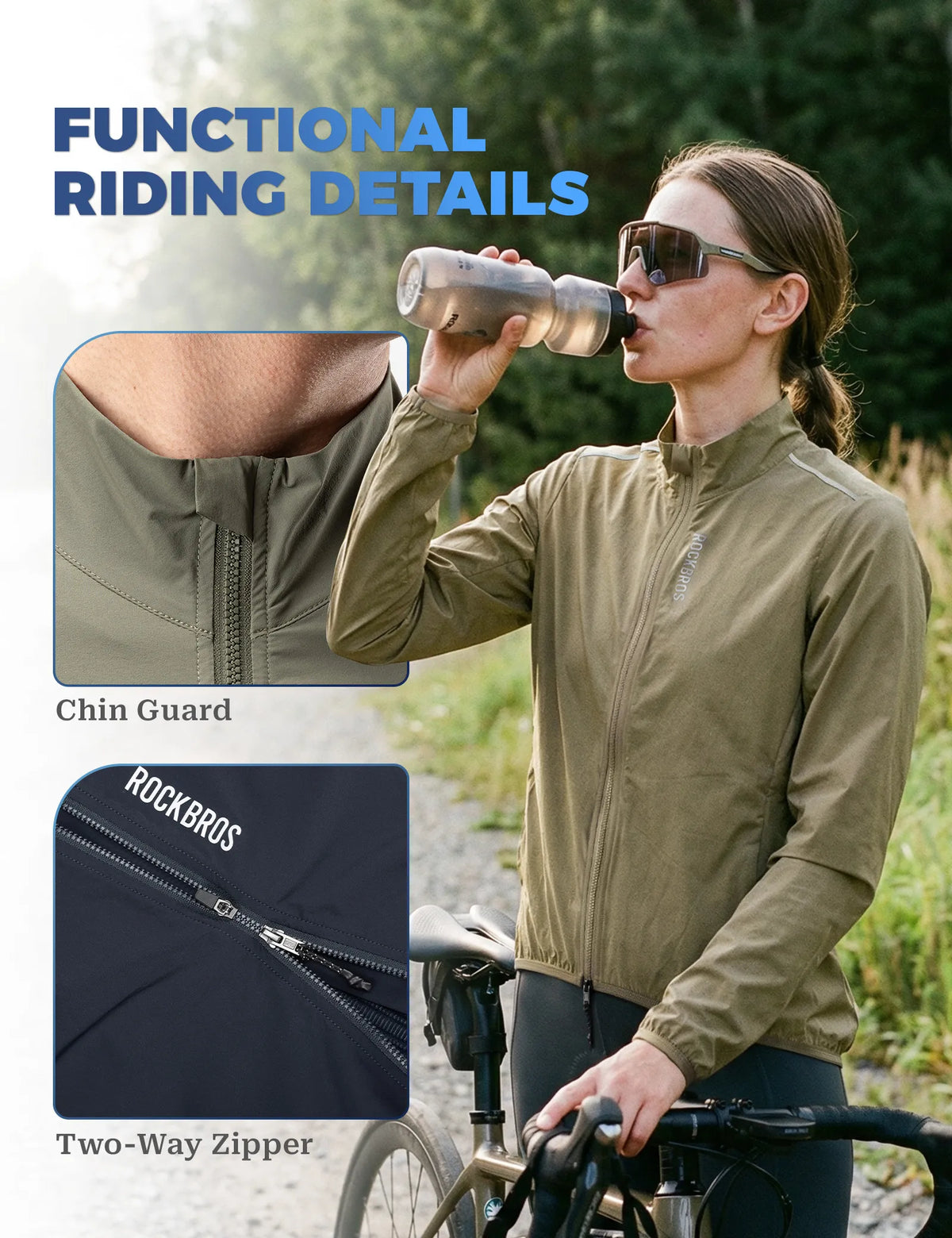 ROCKBROS lightweight windproof cycling jacket with breathable mesh back.
#colour_navy