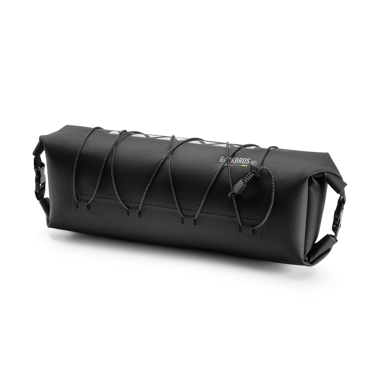 Black ROCKBROS ROAD TO SKY handlebar bag with roll-end closures and external bungee cords