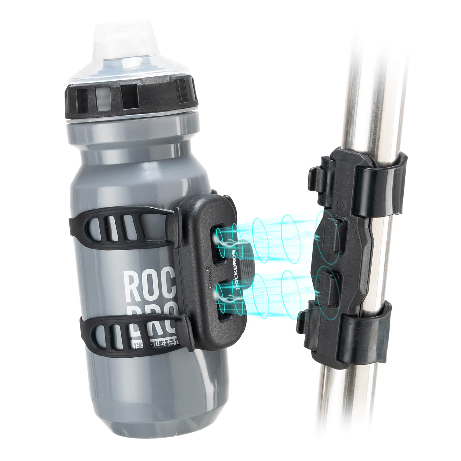 rockbros magnetic strap-on bike bottle cage for quick release and easy mounting.