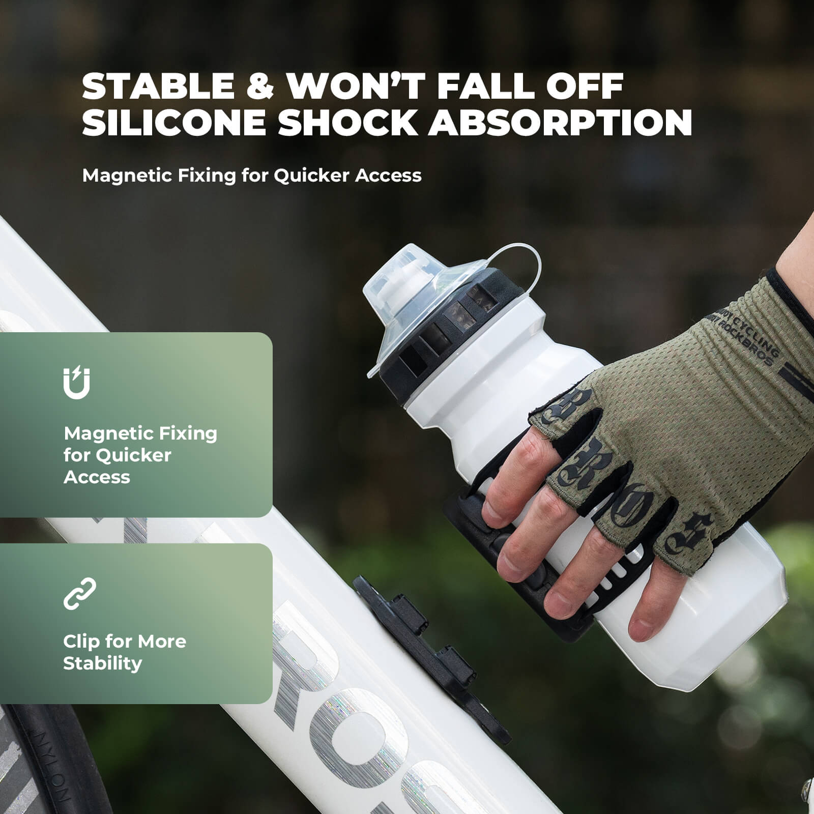 rockbros magnetic strap-on bike bottle cage for quick release and easy mounting.