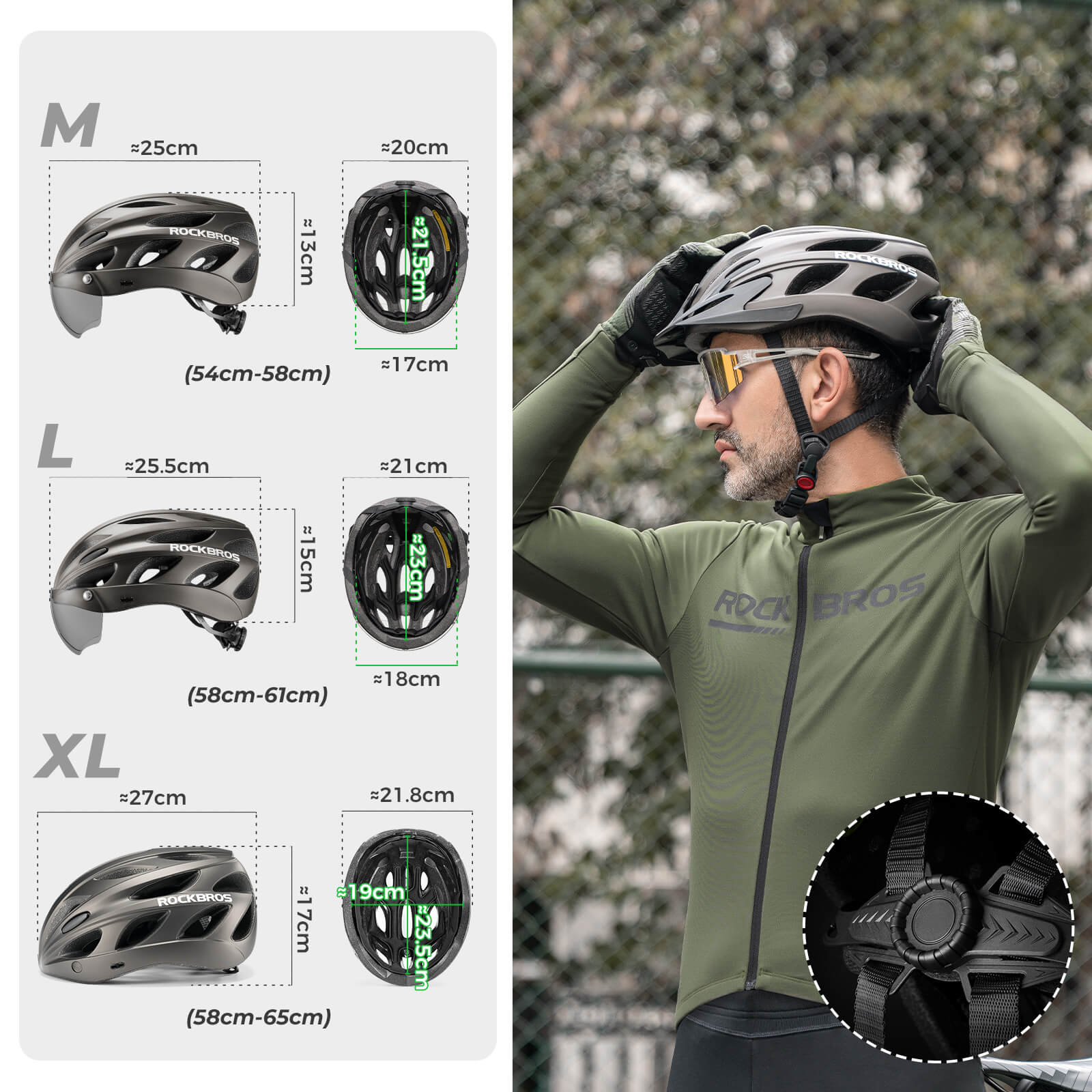 rockbros magnetic goggles cycling helmet for road and mountain biking