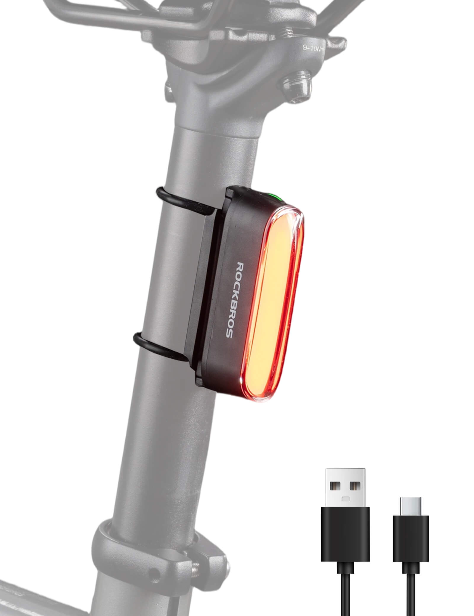 ROCKBROS Magnetic Smart Tail Light with brake sensing and IPX6 waterproof design.