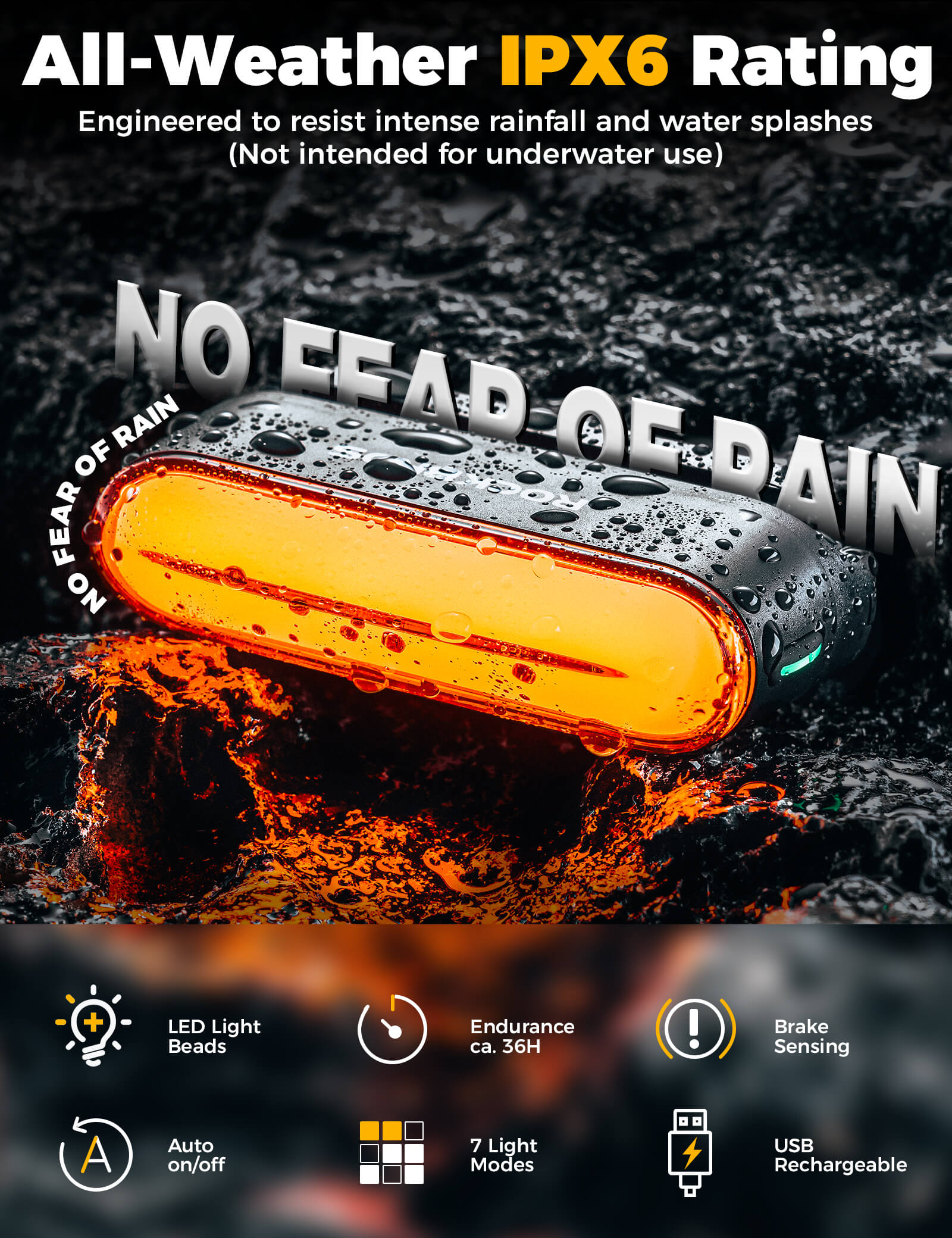 ROCKBROS Magnetic Smart Tail Light with brake sensing and IPX6 waterproof design.