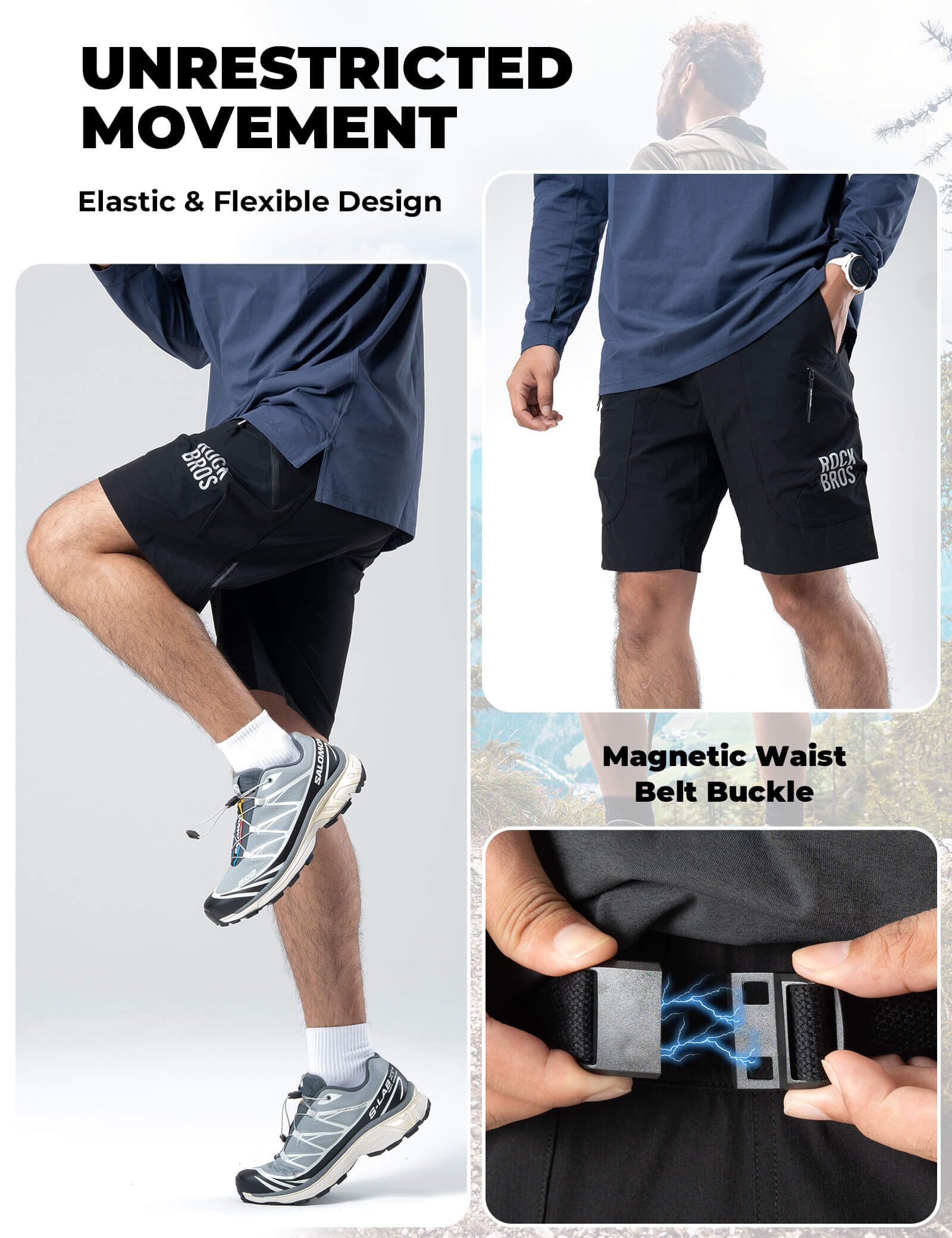 ROCKBROS Men's Quick Dry Commuter Shorts for Running and Hiking.
#color_black