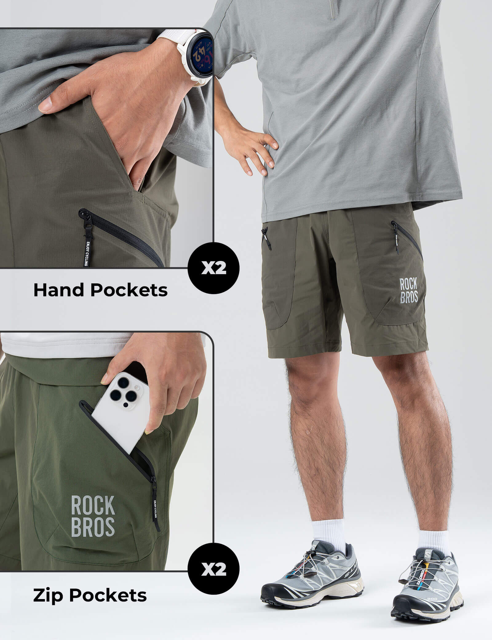 ROCKBROS Men's Quick Dry Commuter Shorts for Running and Hiking.
#color_army green