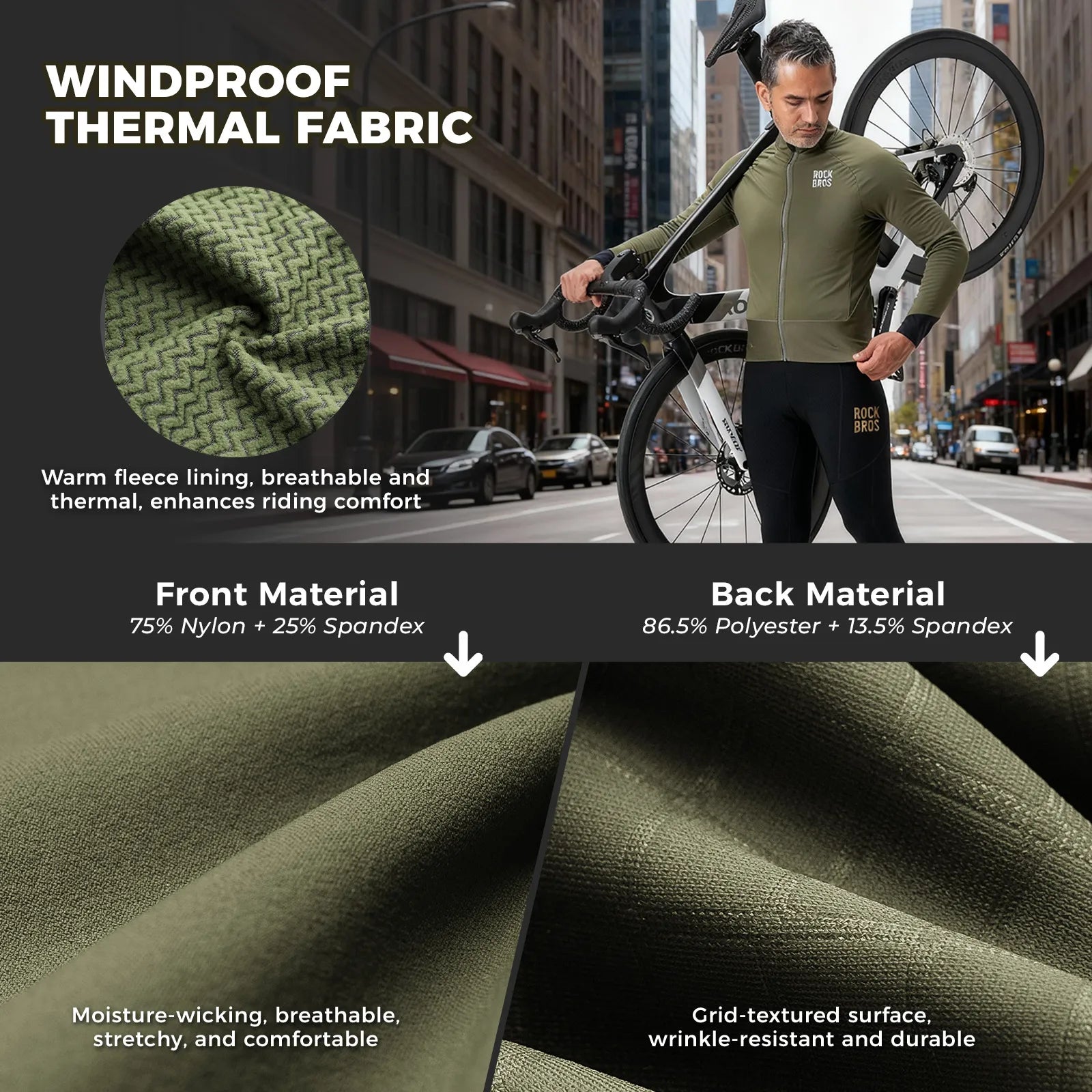 ROCKBROS Men's Outdoor Cycling Jacket with High-Visibility Reflective Strips.
#color_black green