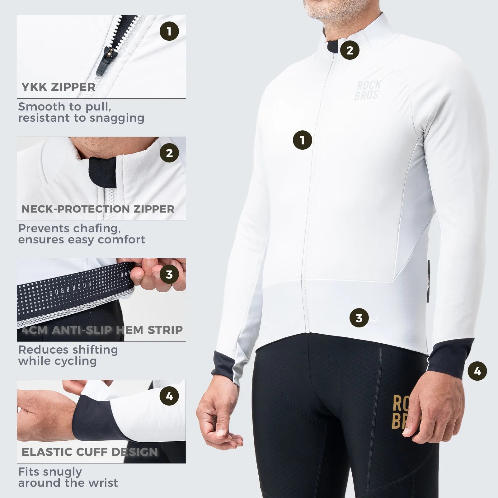 ROCKBROS Men's Outdoor Cycling Jacket with High-Visibility Reflective Strips.
#color_white