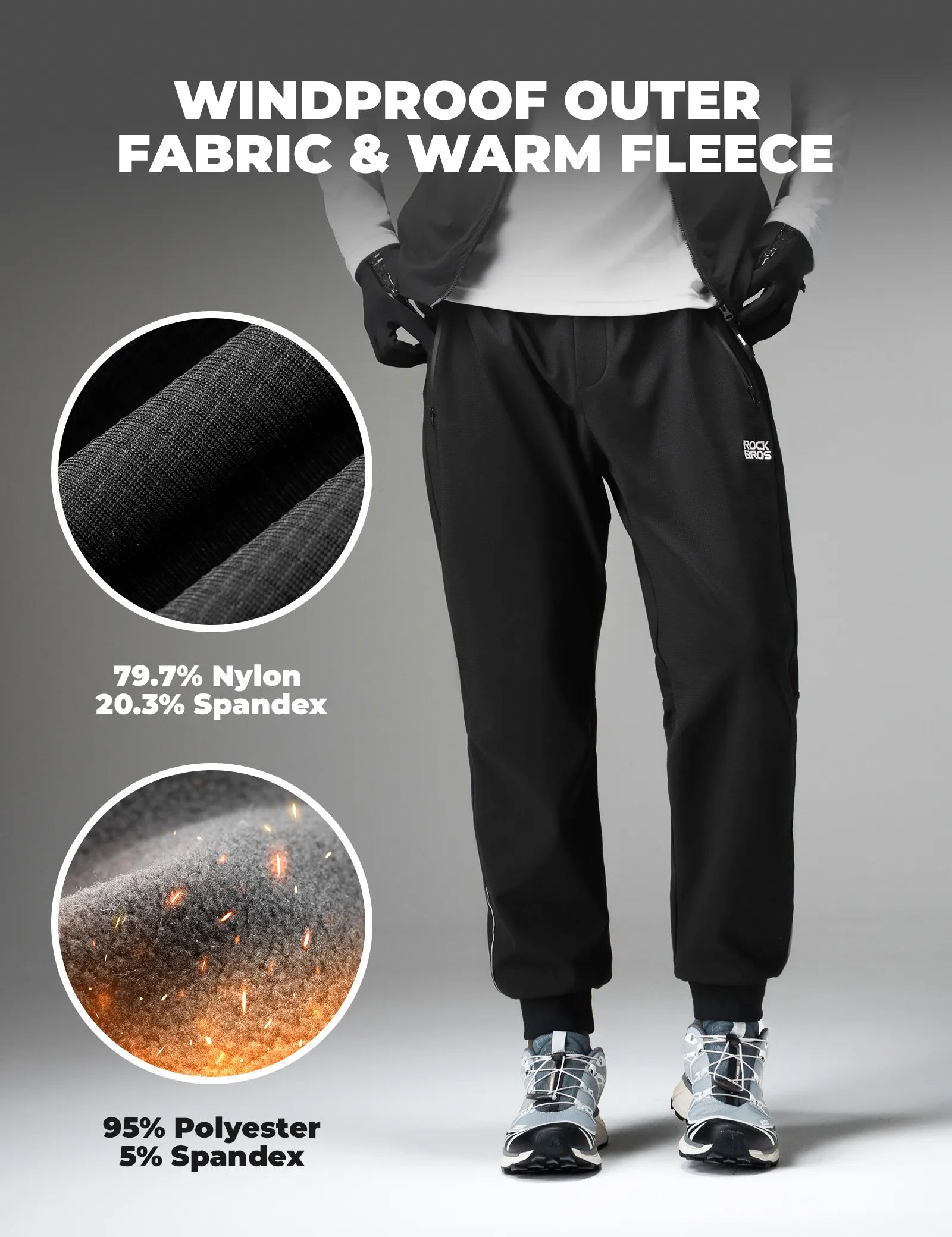 ROCKBROS Men's Cycling Pants with adjustable waist drawstring, embroidered logo, and high elasticity breathable fabric for comfort.