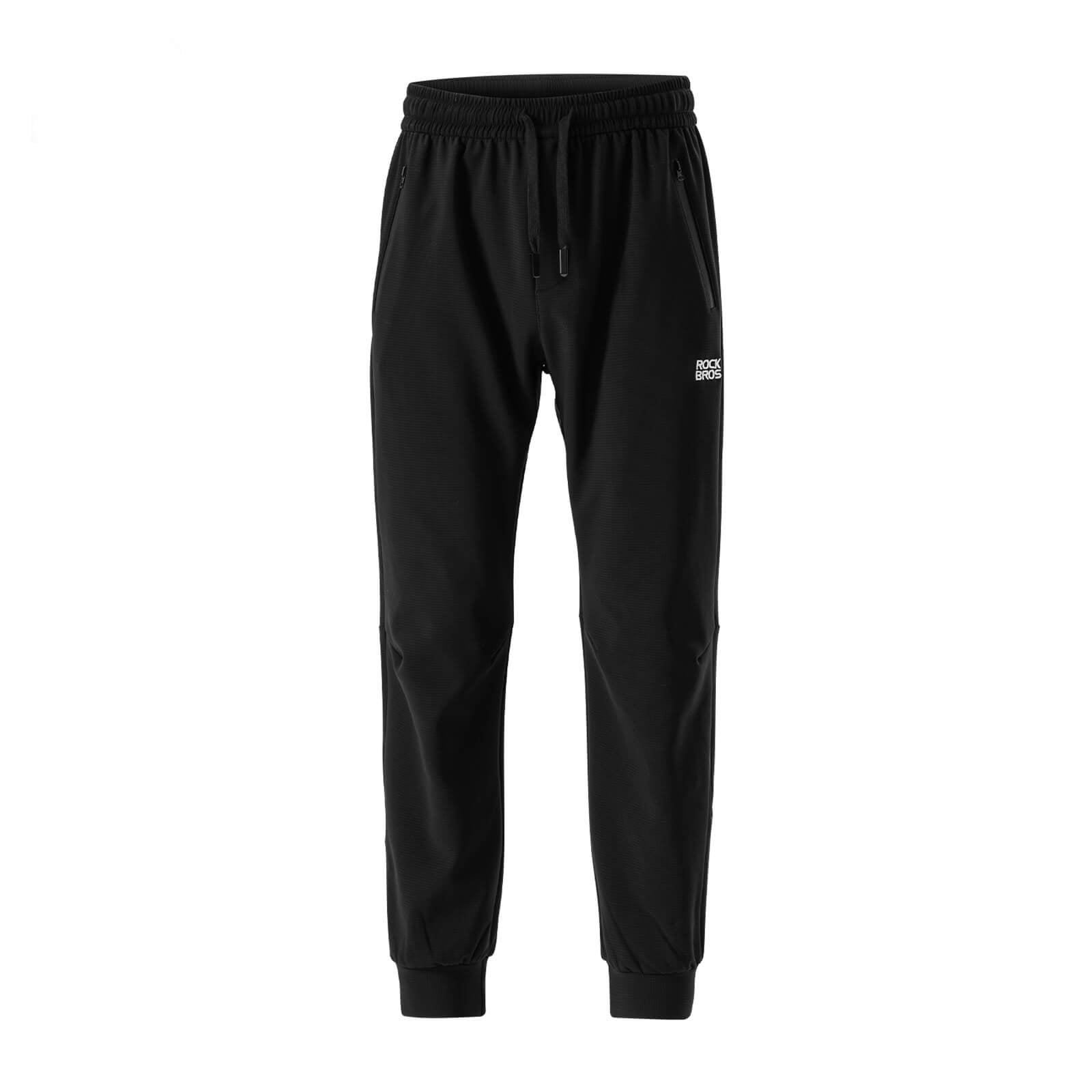 ROCKBROS Men's Cycling Pants with adjustable waist drawstring, embroidered logo, and high elasticity breathable fabric for comfort.