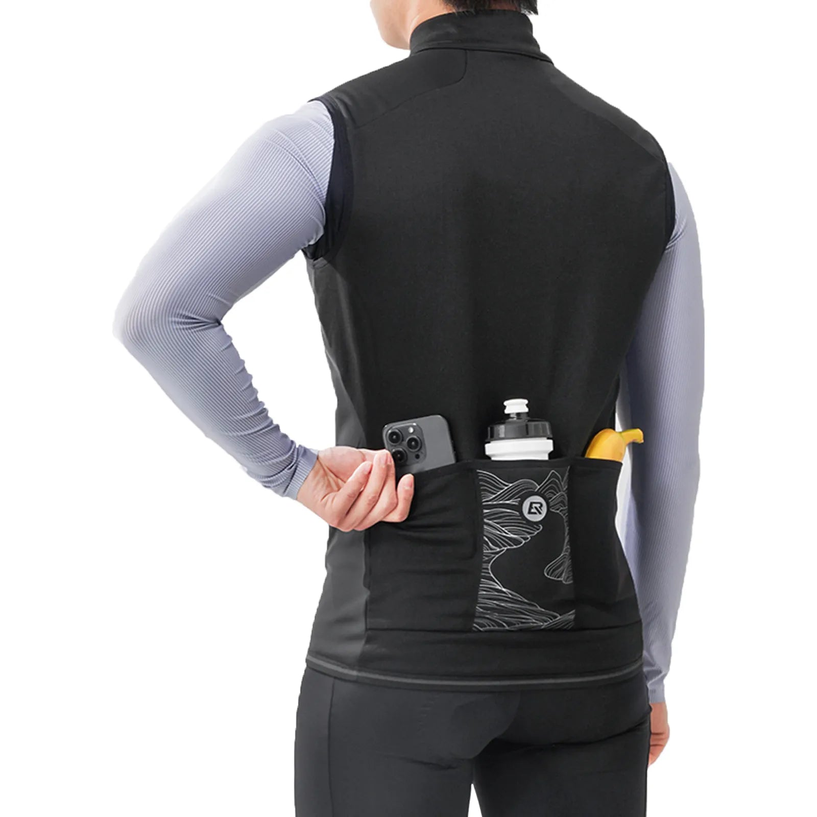 ROCKBROS Men's Cycling Vest with Dual Zipper and Thermal Fleece Lining, Windproof Sleeveless Jacket for Biking.