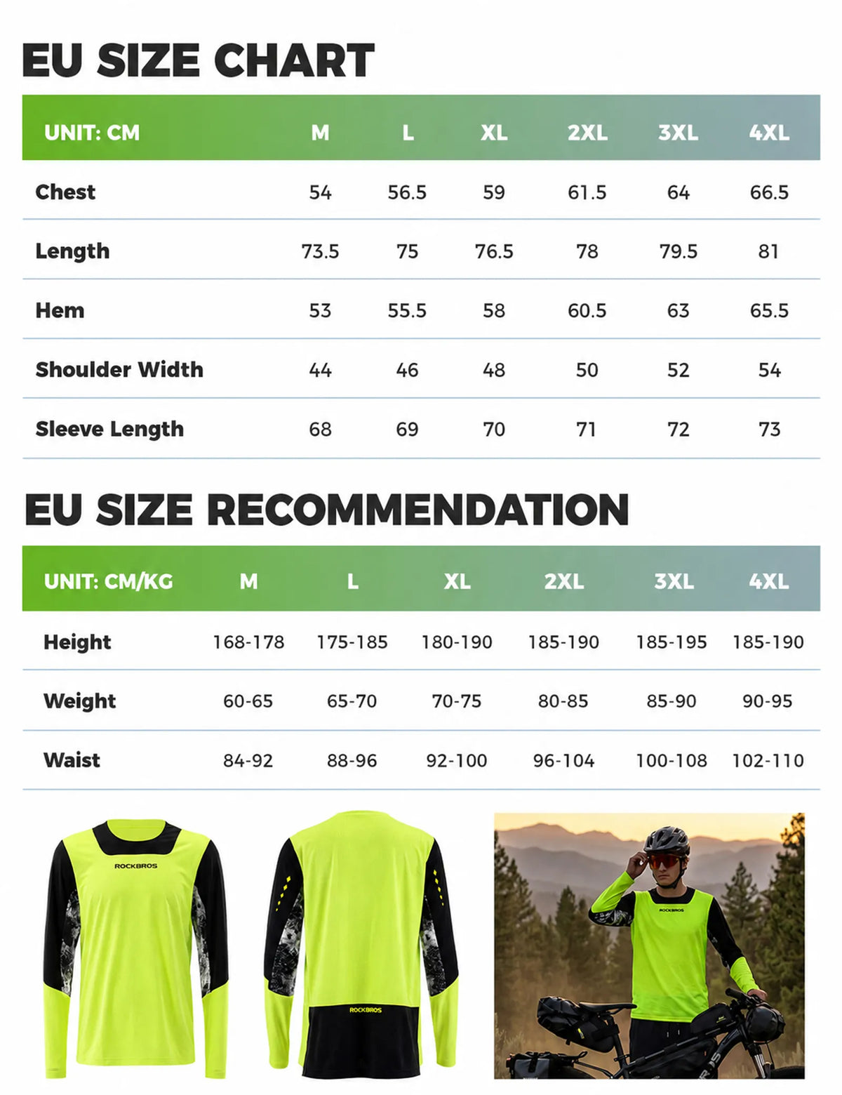 ROCKBROS men's MTB long sleeve trail jersey front view