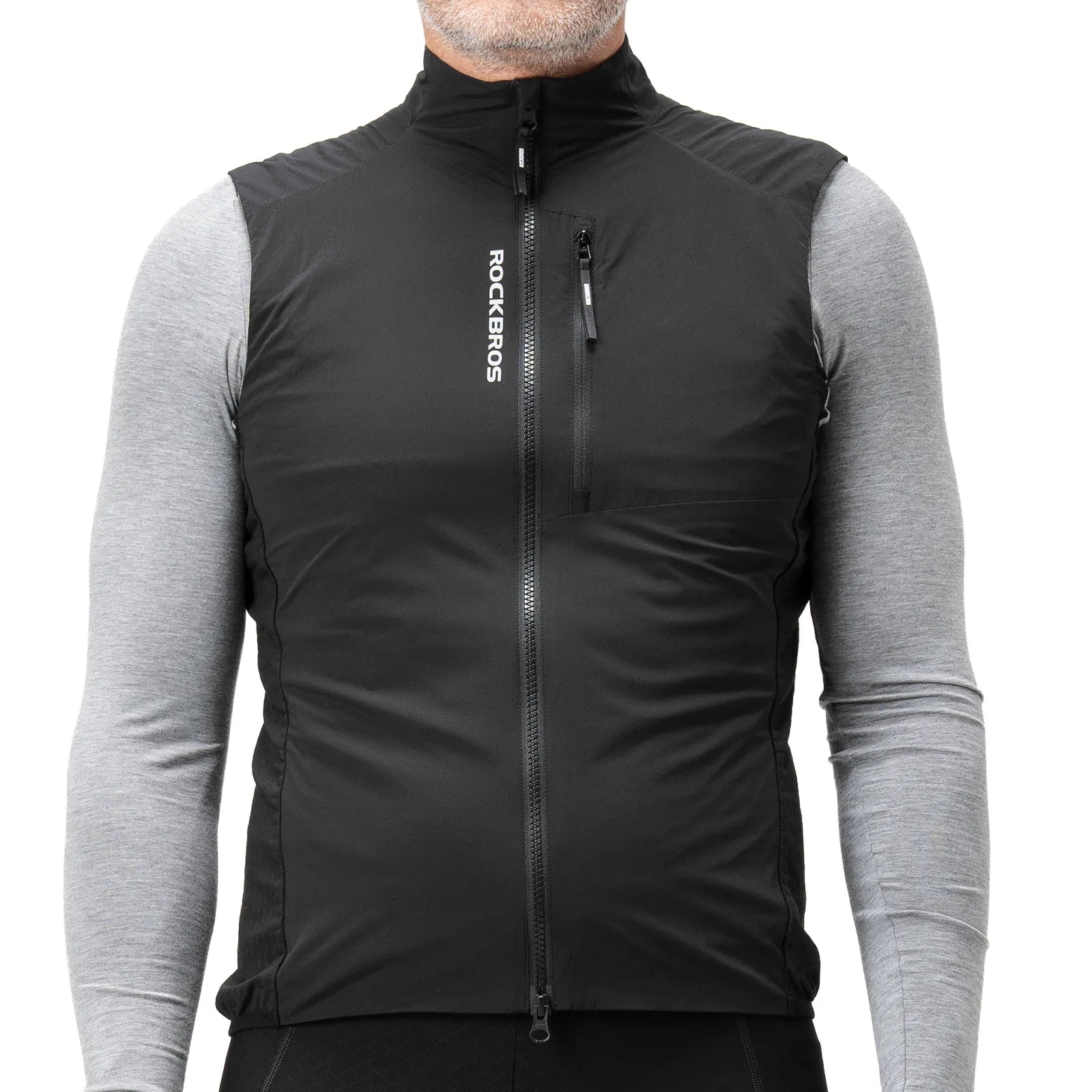 Rockbros fleece-lined thermal cycling vest in black, sleeveless windproof bike gilet for winter riding