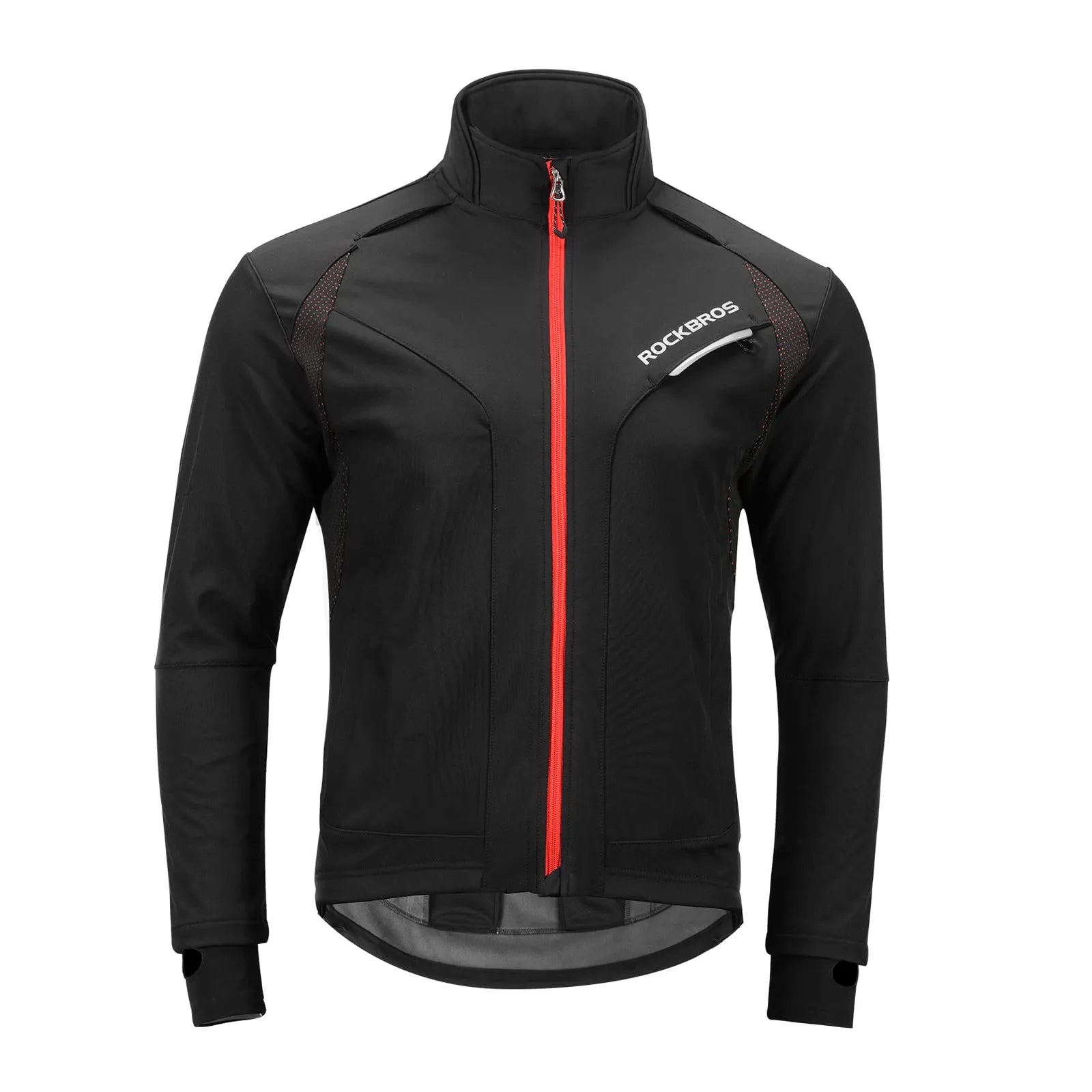 Rockbros men's thermal softshell cycling jacket in black, 3-layer winter protection windproof bike jacket front view