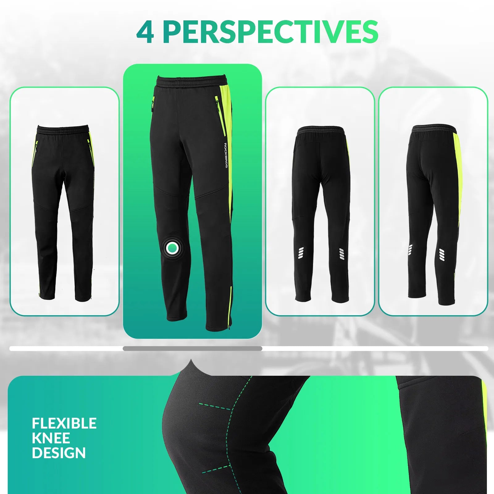 ROCKBROS Men's Windproof Cycling Pants with Soft Fleece Lining for Winter
