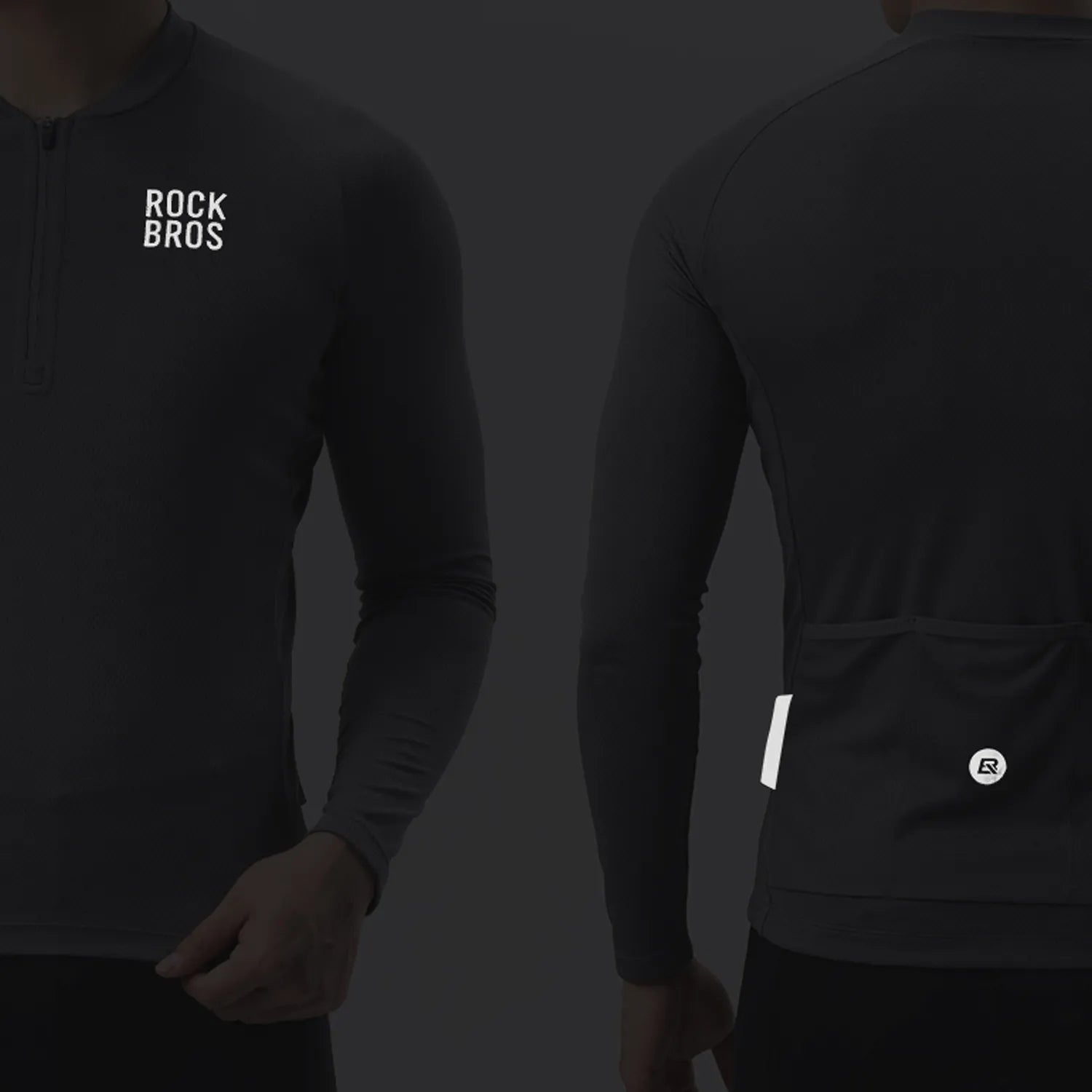 ROCKBROS Men's Zephyra Long Sleeve Cycling Jersey - Lightweight Breathable Half Zip Bike Shirt Front View