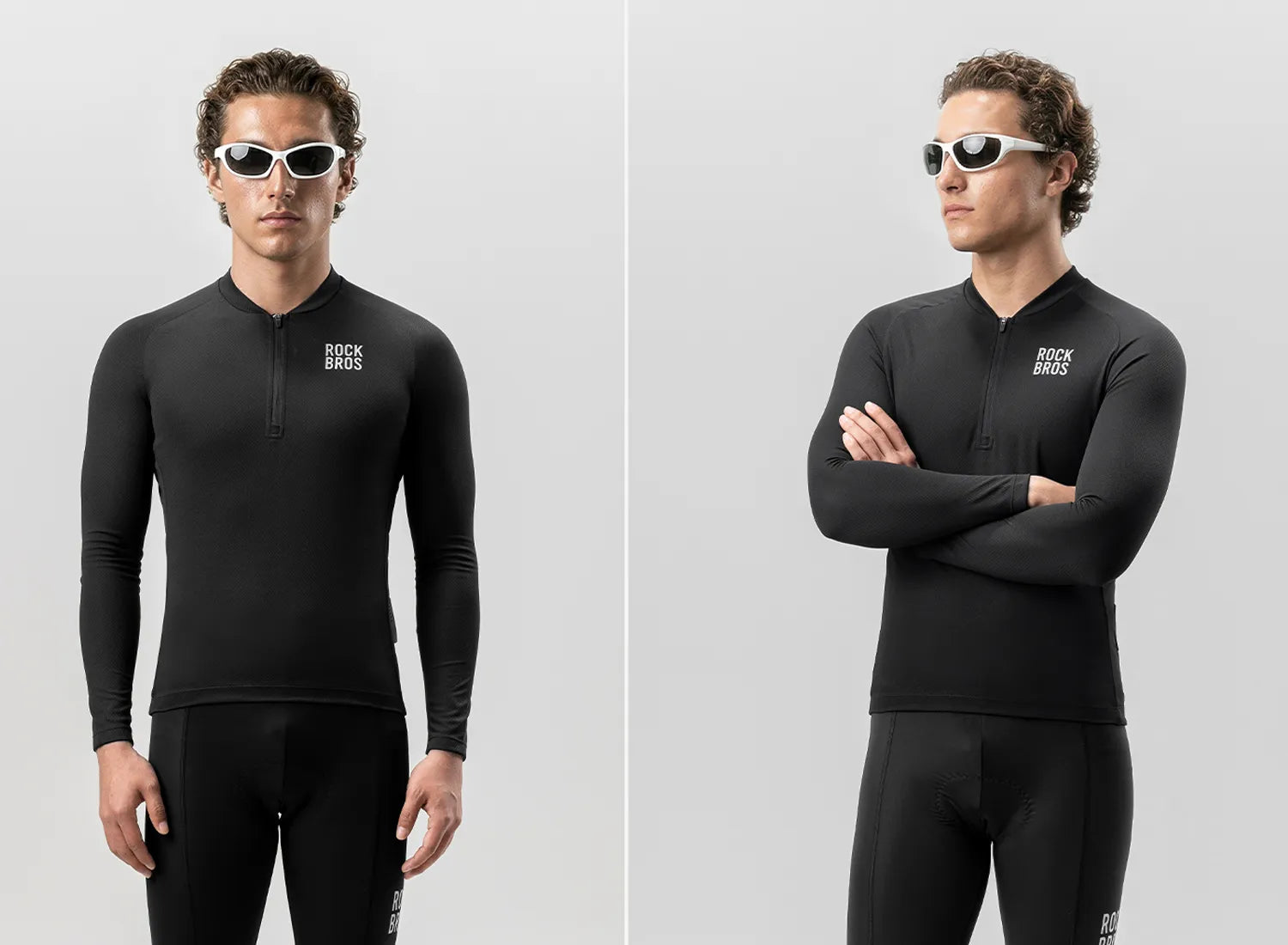 ROCKBROS Men's Zephyra Long Sleeve Cycling Jersey - Lightweight Breathable Half Zip Bike Shirt Front View