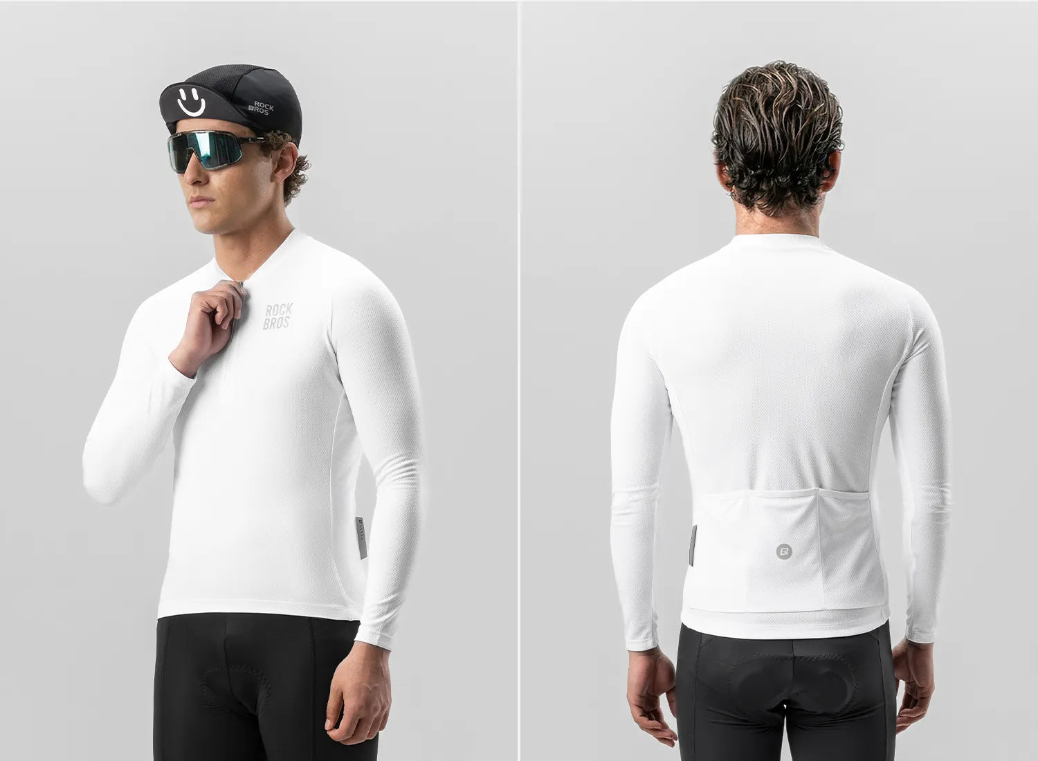 ROCKBROS Men's Zephyra Long Sleeve Cycling Jersey - Lightweight Breathable Half Zip Bike Shirt Front View