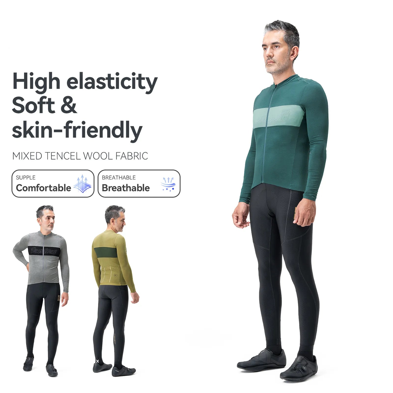 ROCKBROS Men's Merino Wool Long Sleeve Cycling Jersey - SoftTouch Series.
#color_green