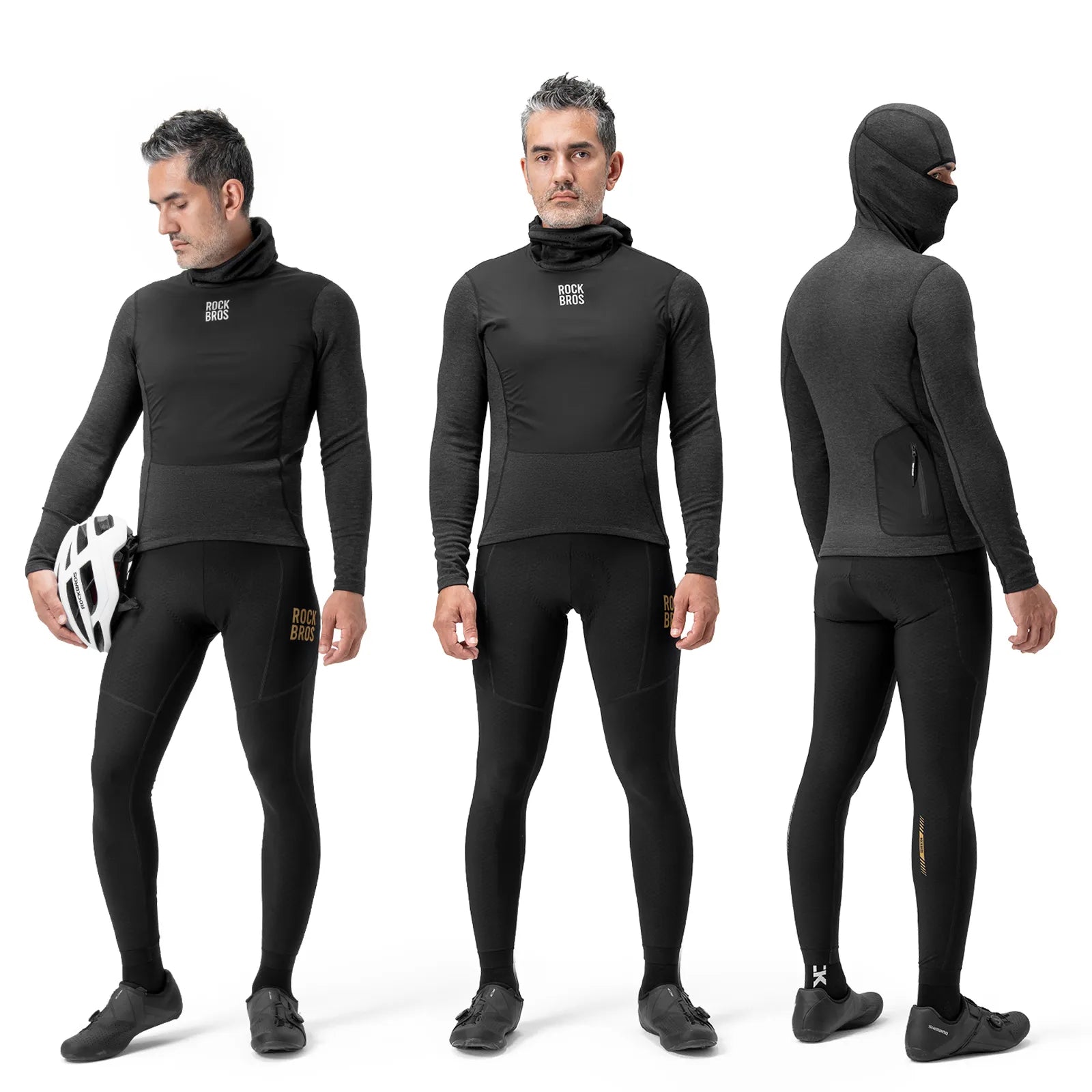 rockbros merino thermal cycling base layer hoodie winter riding.