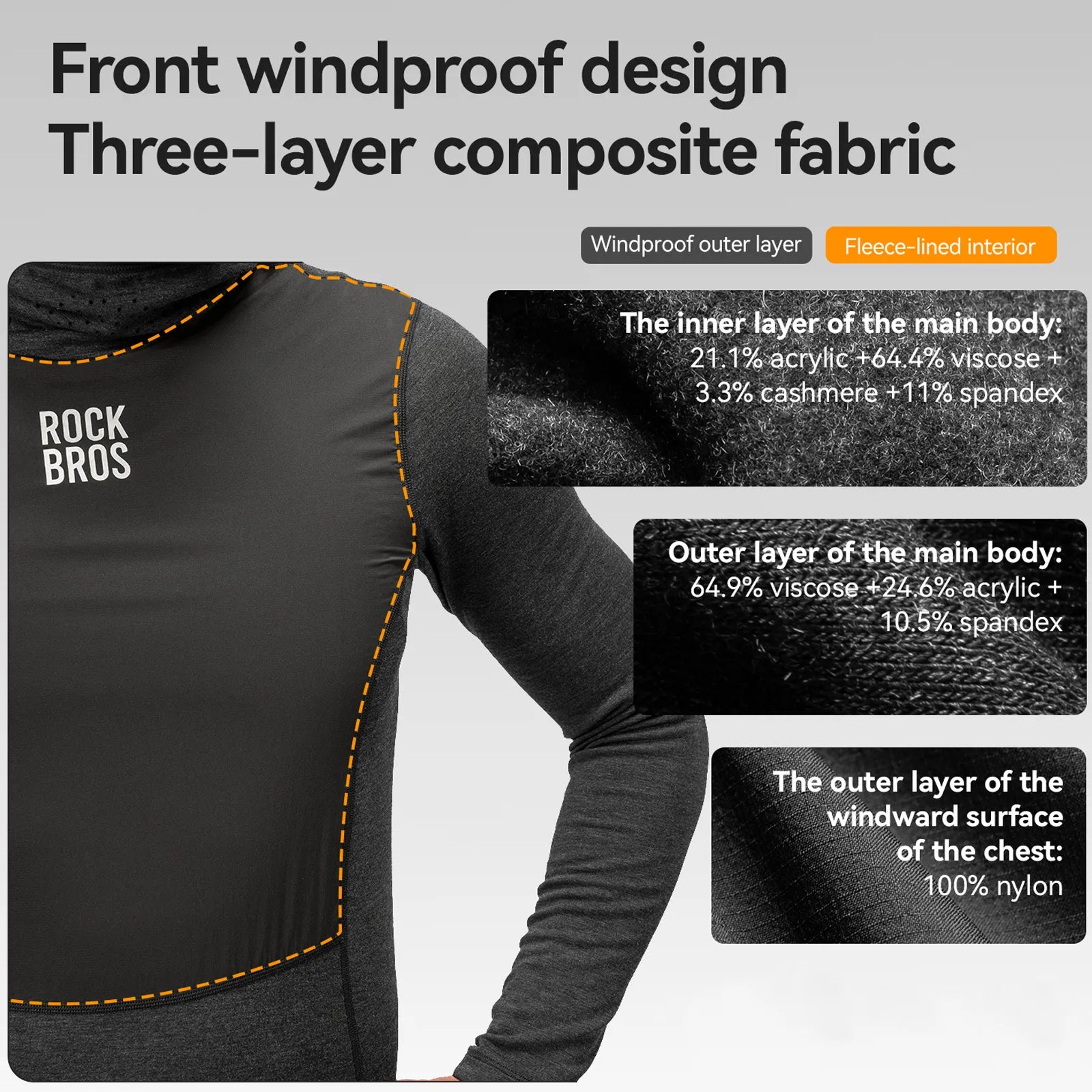 rockbros merino thermal cycling base layer hoodie winter riding.