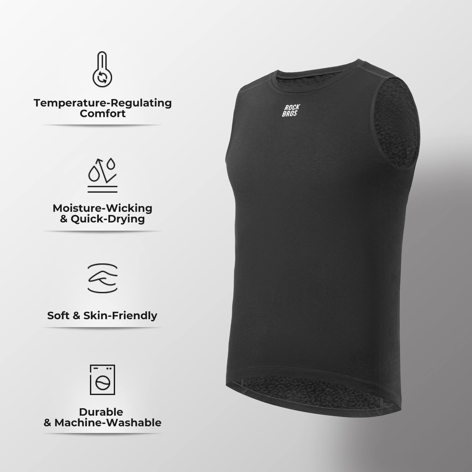 rockbros sleeveless merino thermal vest for hiking and travel
#color_black