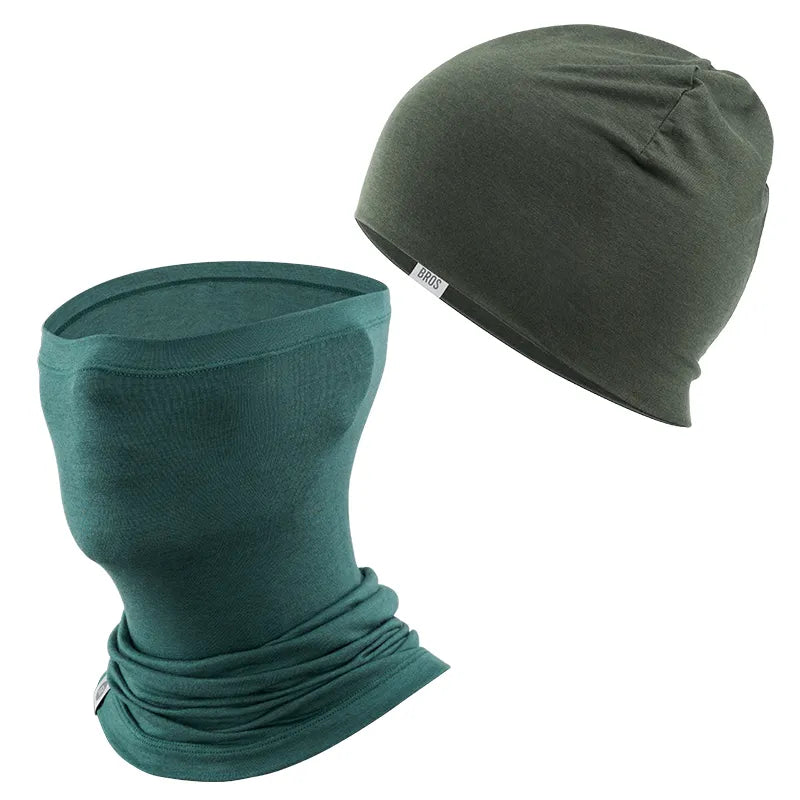 ROCKBROS Merino Wool Cycling Cap & Face Mask Bundle for Winter Riding.
#color_Deep Green / Army Green