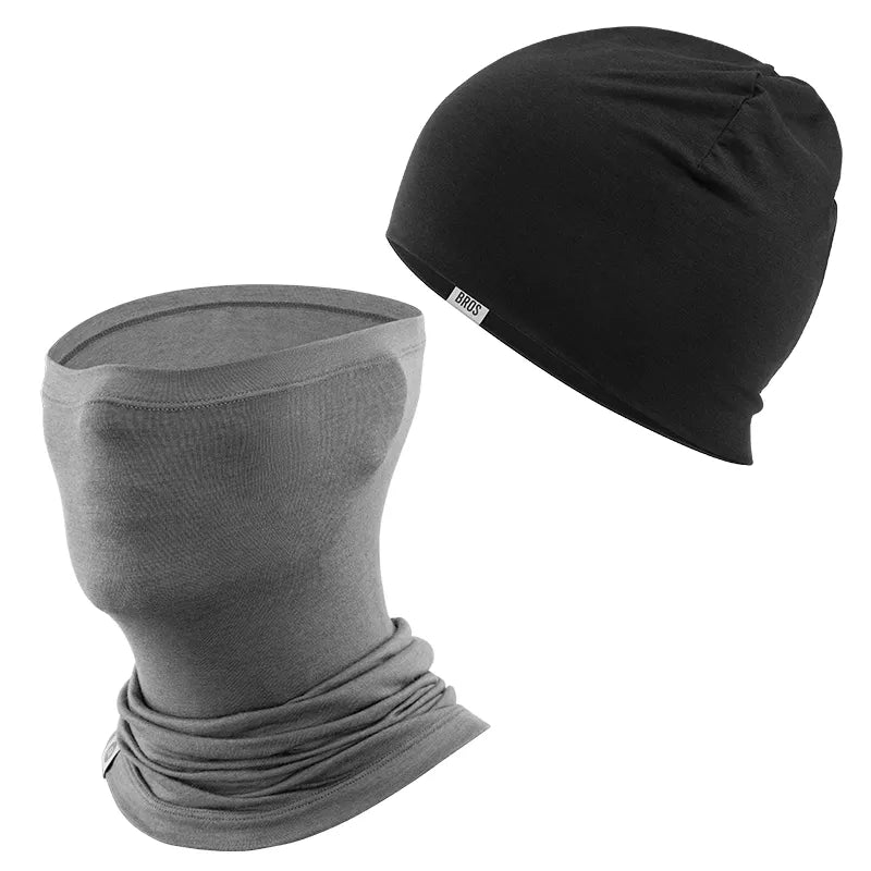 ROCKBROS Merino Wool Cycling Cap & Face Mask Bundle for Winter Riding.
#color_Black / Grey