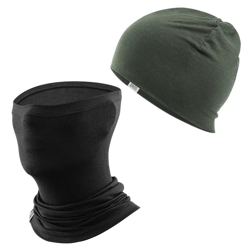 ROCKBROS Merino Wool Cycling Cap & Face Mask Bundle for Winter Riding.
#color_Deep Green / Black