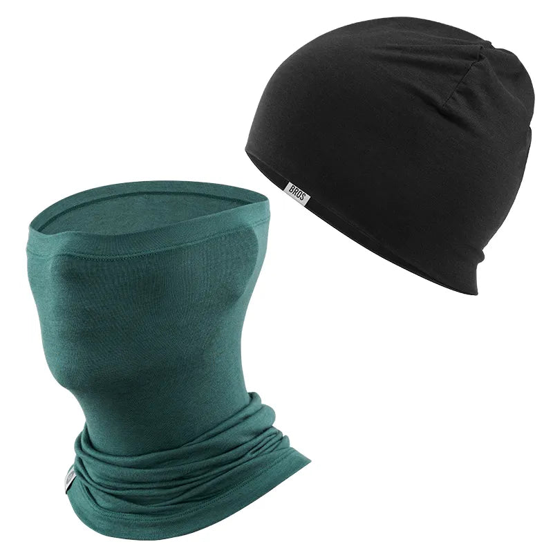 ROCKBROS Merino Wool Cycling Cap & Face Mask Bundle for Winter Riding.
#color_Black / Army Green
