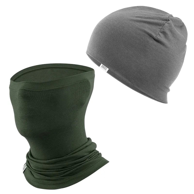 ROCKBROS Merino Wool Cycling Cap & Face Mask Bundle for Winter Riding.
#color_Grey / Deep Green