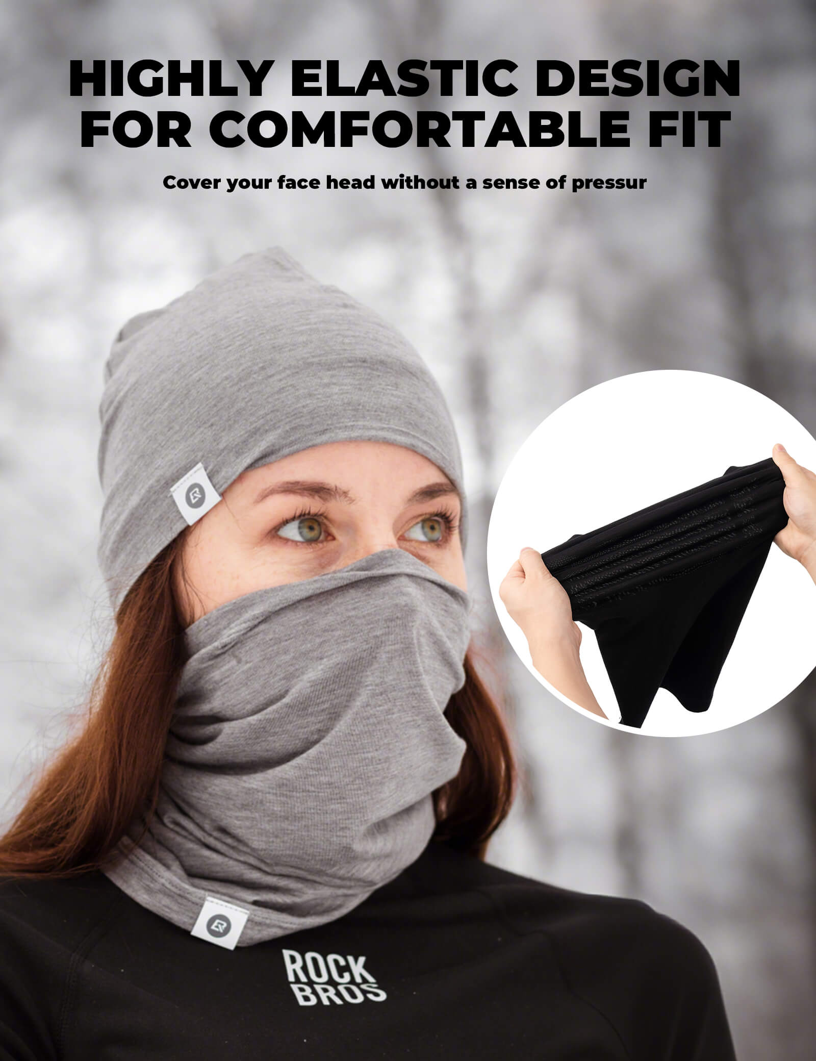 ROCKBROS Merino Wool Tencel Face Mask for Winter Outdoor Sports.
#color_grey