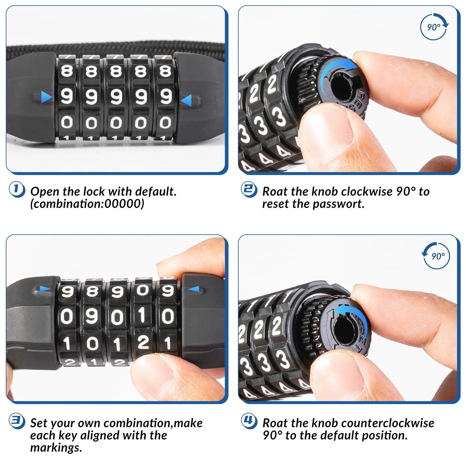 Mini Bike Lock Zinc Alloy Head 4-Digit Combination