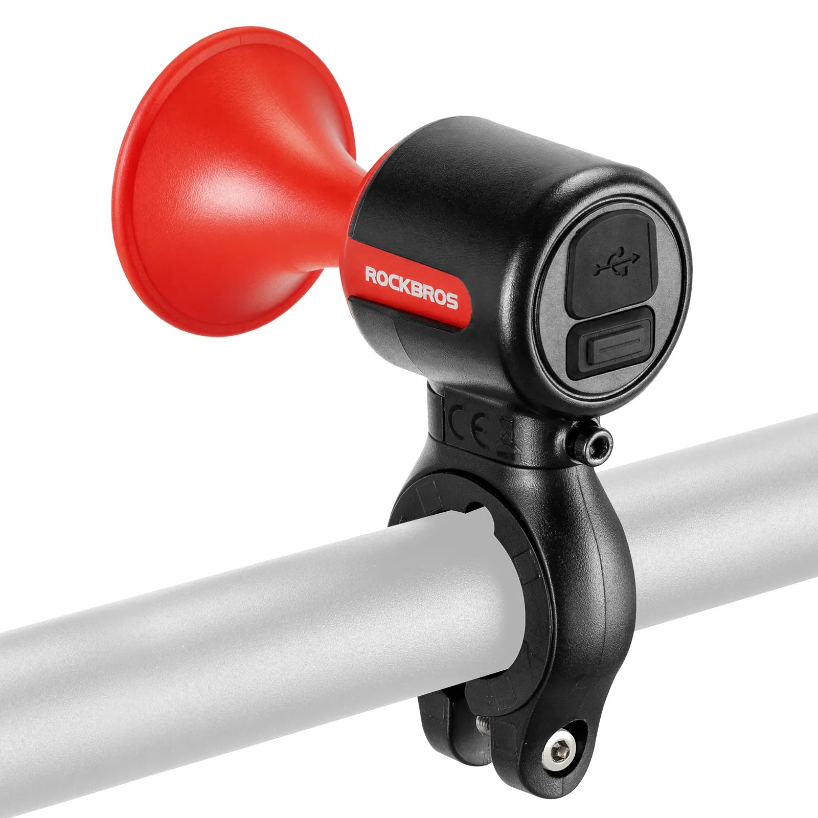 Compact and lightweight design of Rockbros electronic bicycle bell.
#color_red