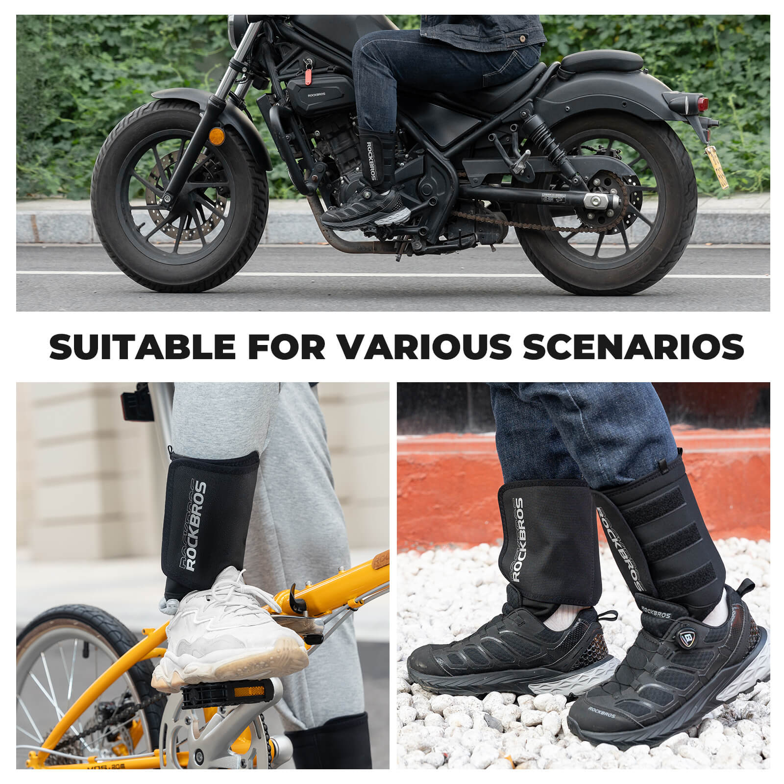 Rockbros Thermal Windproof Motorcycle & Cycling Shoe Covers, Reusable Winter Boot Protectors on White Background