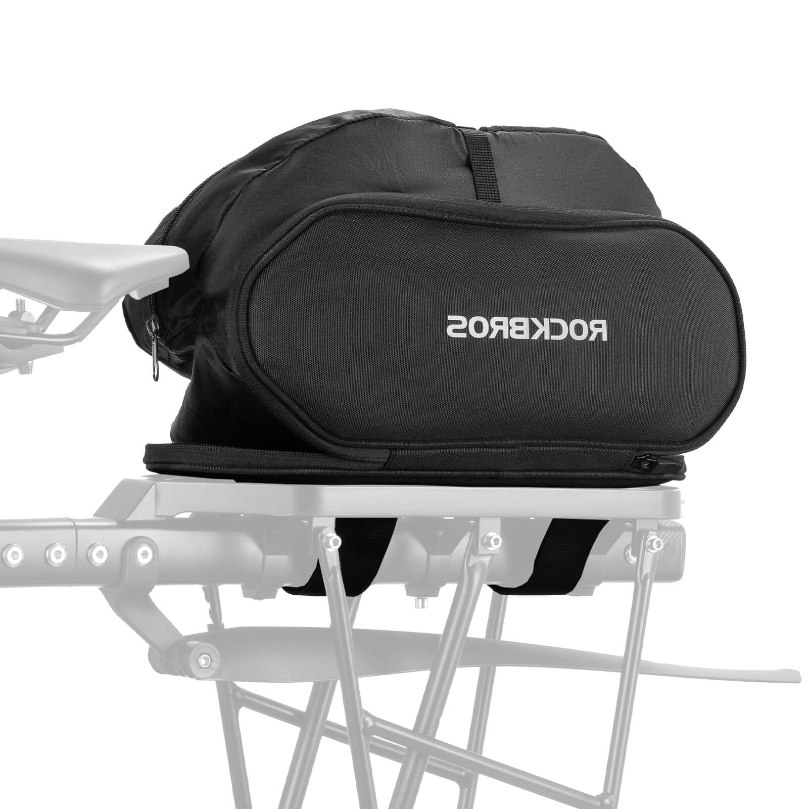 ROCKBROS 5L expandable MTB rear seat bag for mountain bike storage.