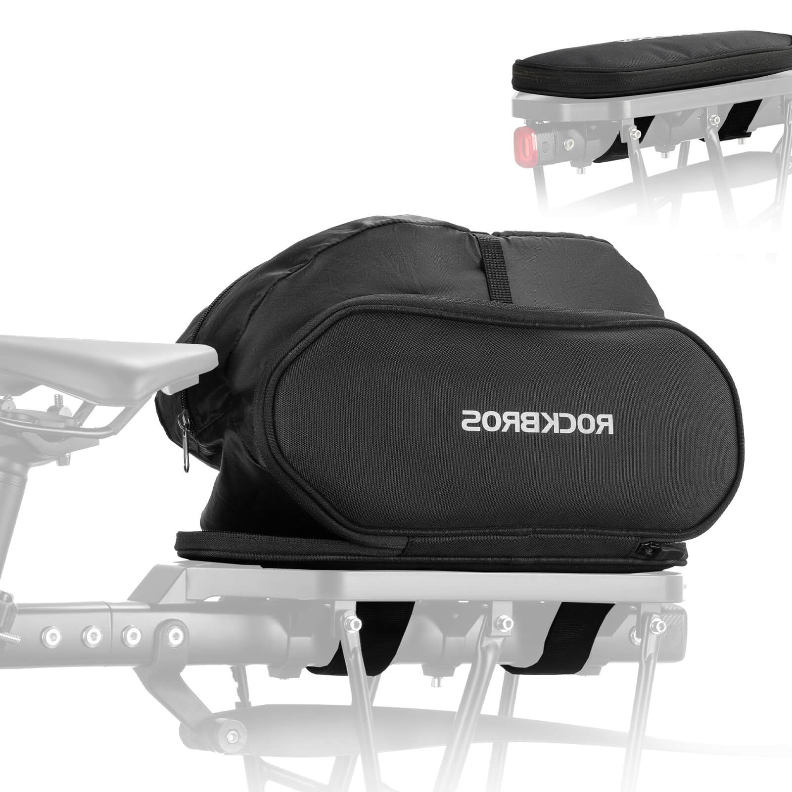 ROCKBROS 5L expandable MTB rear seat bag for mountain bike storage.