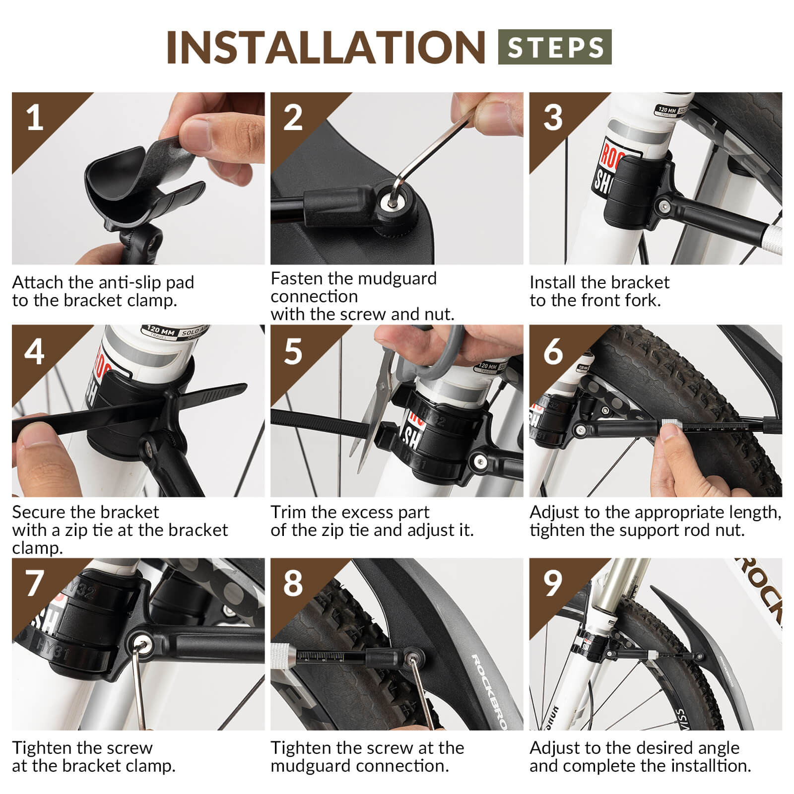 ROCKBROS Mountain Bike Mudguards Set, Adjustable Front and Rear Fenders for 26-29 inch MTB
#options_Front & Rear Fenders